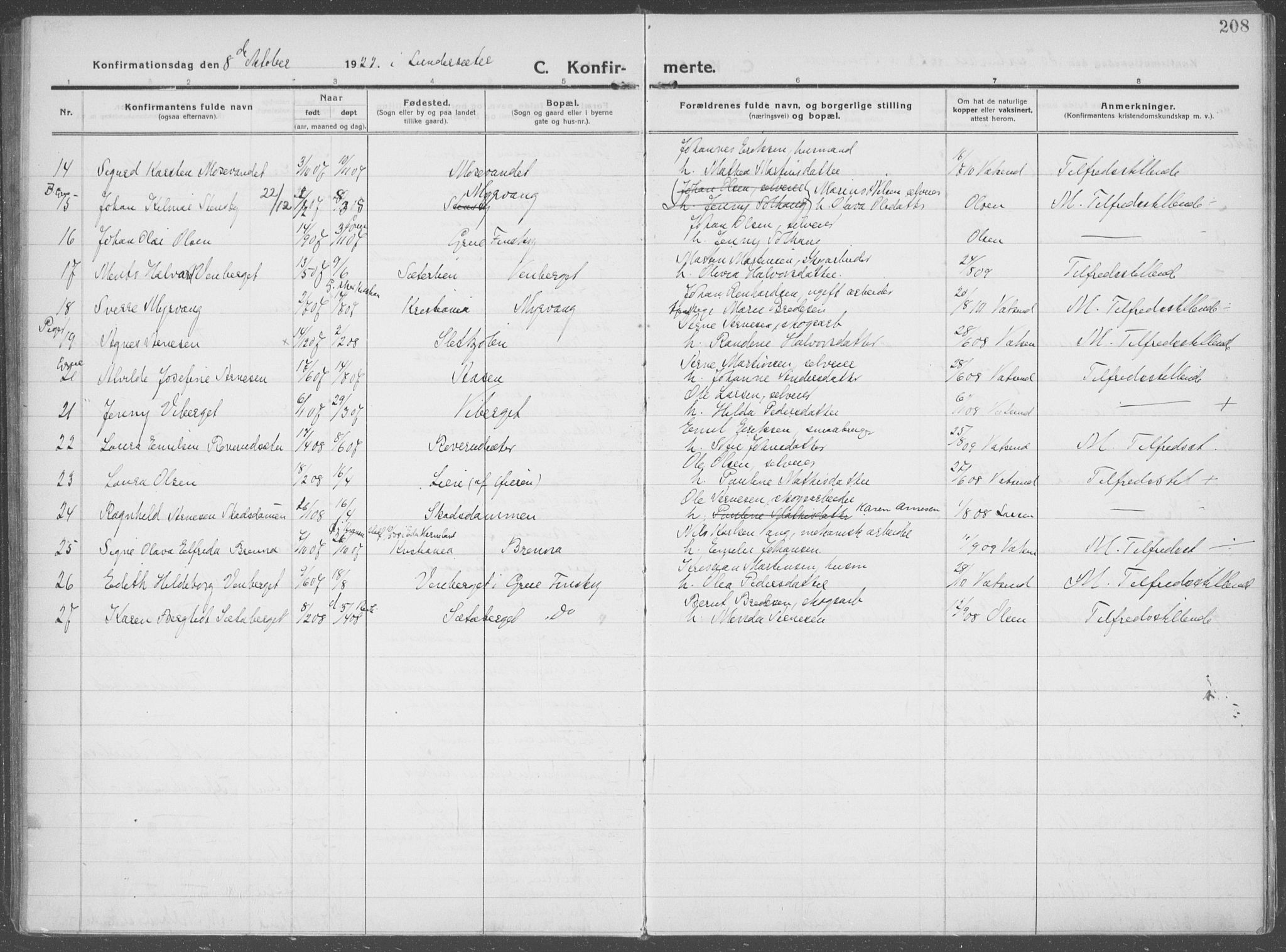 Brandval prestekontor, SAH/PREST-034/H/Ha/Haa/L0004: Ministerialbok nr. 4, 1910-1924, s. 208