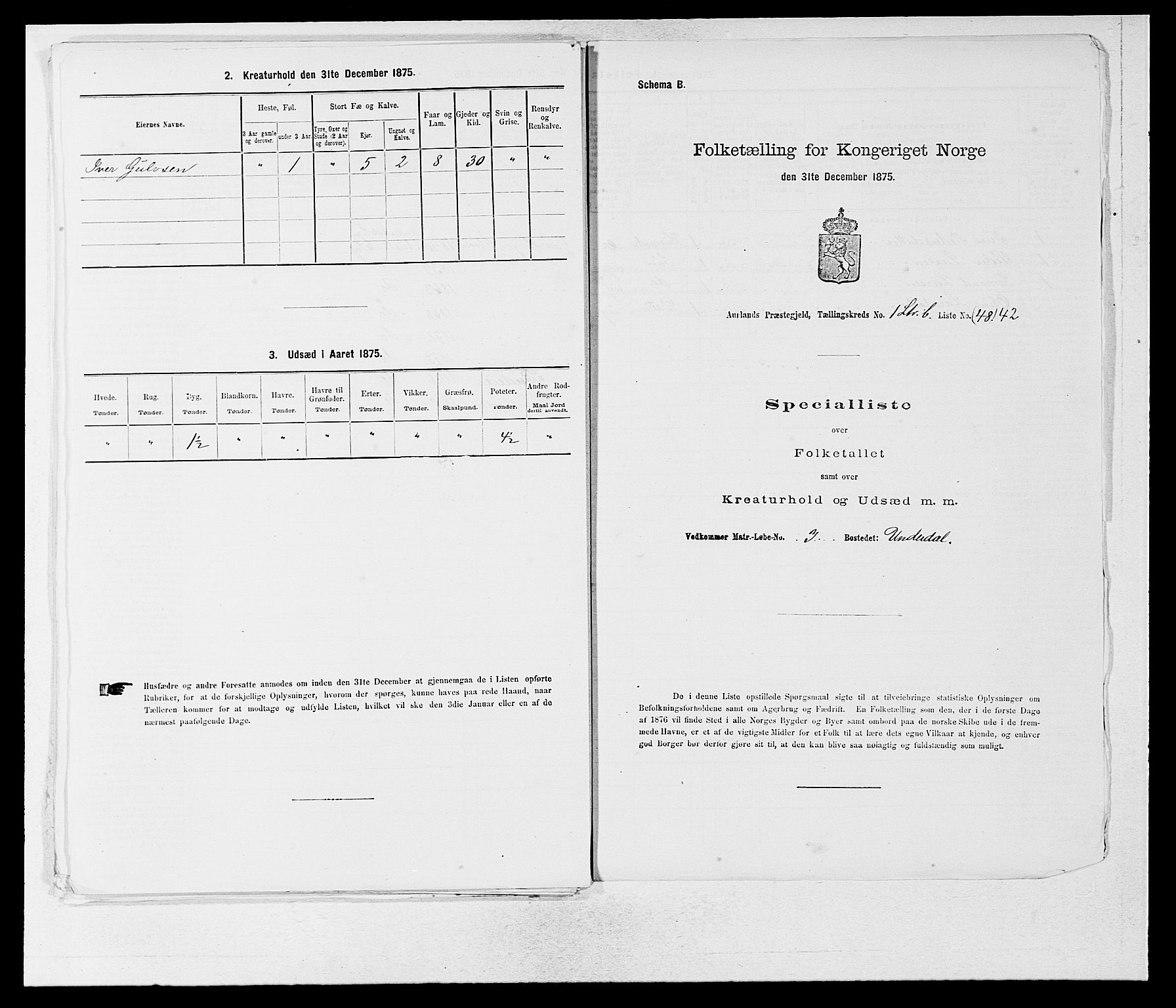 SAB, Folketelling 1875 for 1421P Aurland prestegjeld, 1875, s. 113