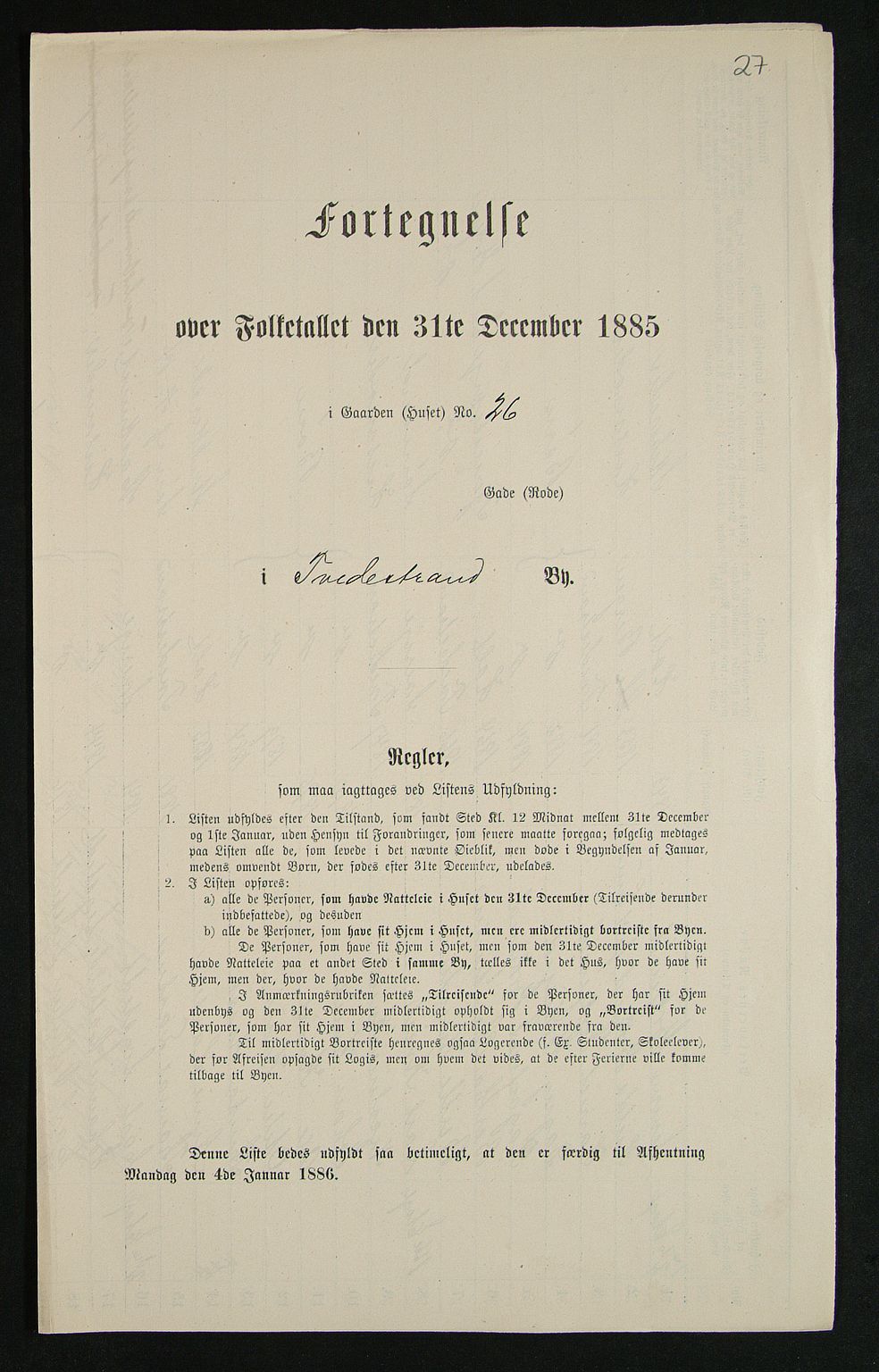 SAK, Folketelling 1885 for 0902 Tvedestrand ladested, 1885, s. 27