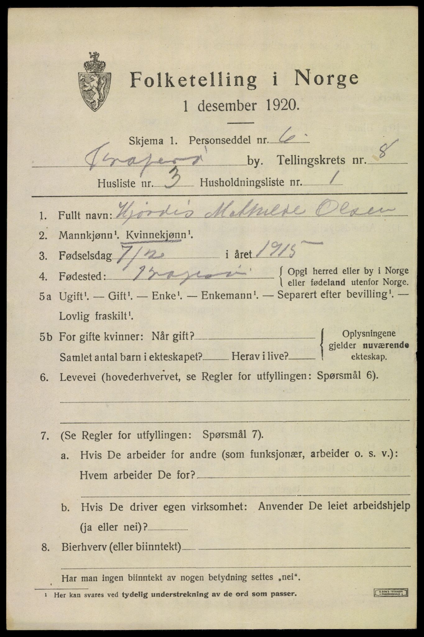 SAKO, Folketelling 1920 for 0801 Kragerø kjøpstad, 1920, s. 11117