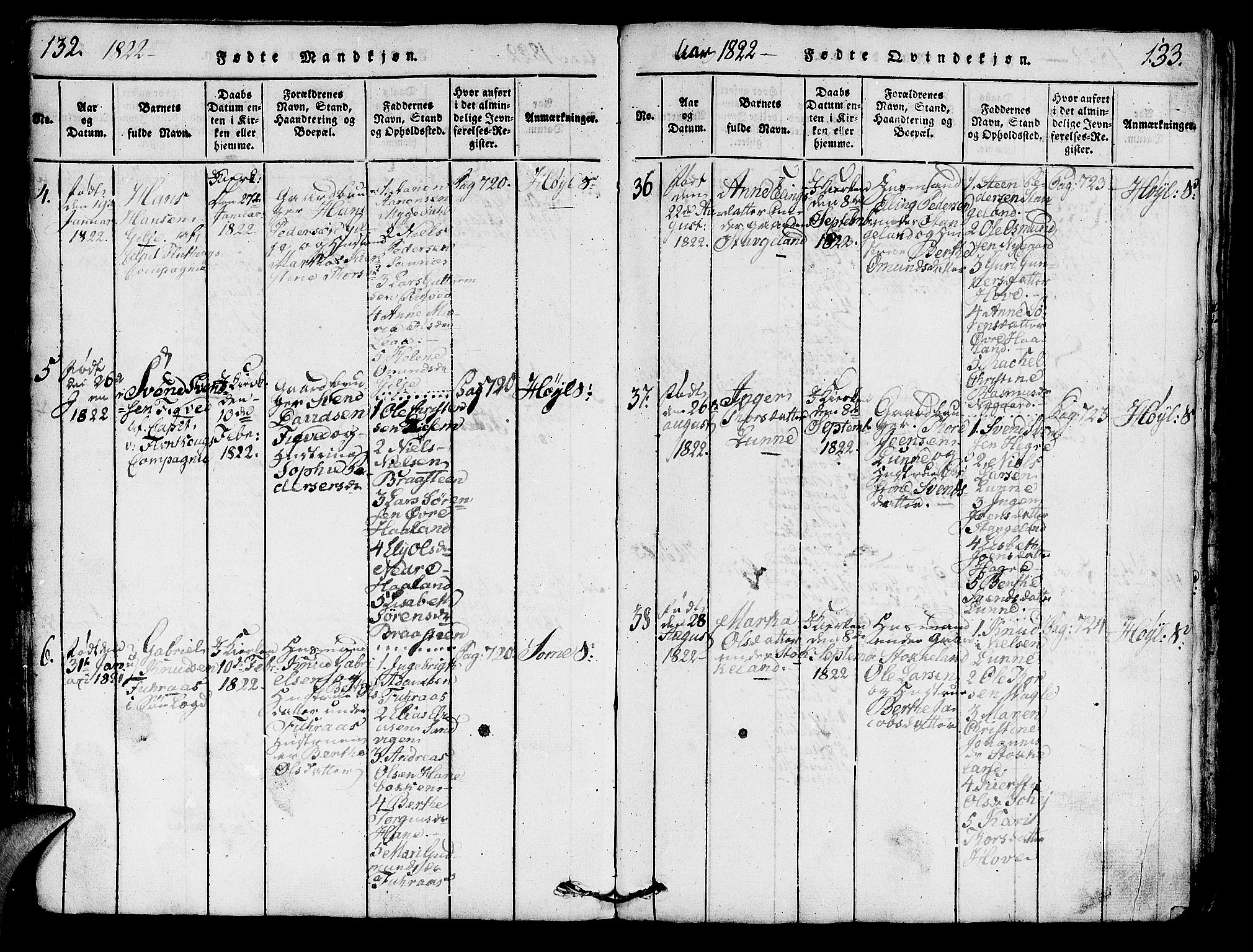 Høyland sokneprestkontor, AV/SAST-A-101799/001/30BA/L0006: Ministerialbok nr. A 6, 1815-1825, s. 132-133