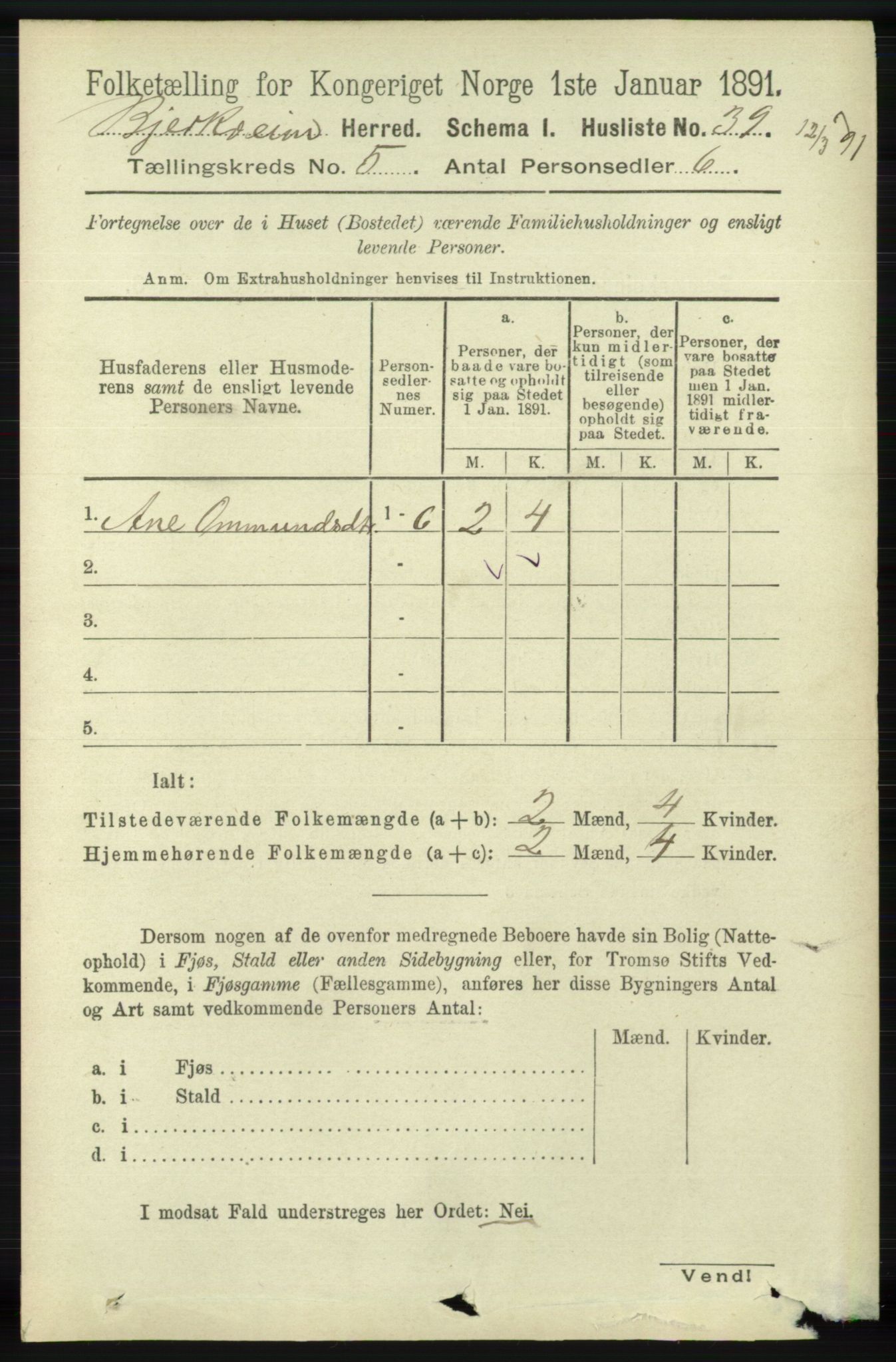 RA, Folketelling 1891 for 1114 Bjerkreim herred, 1891, s. 1691