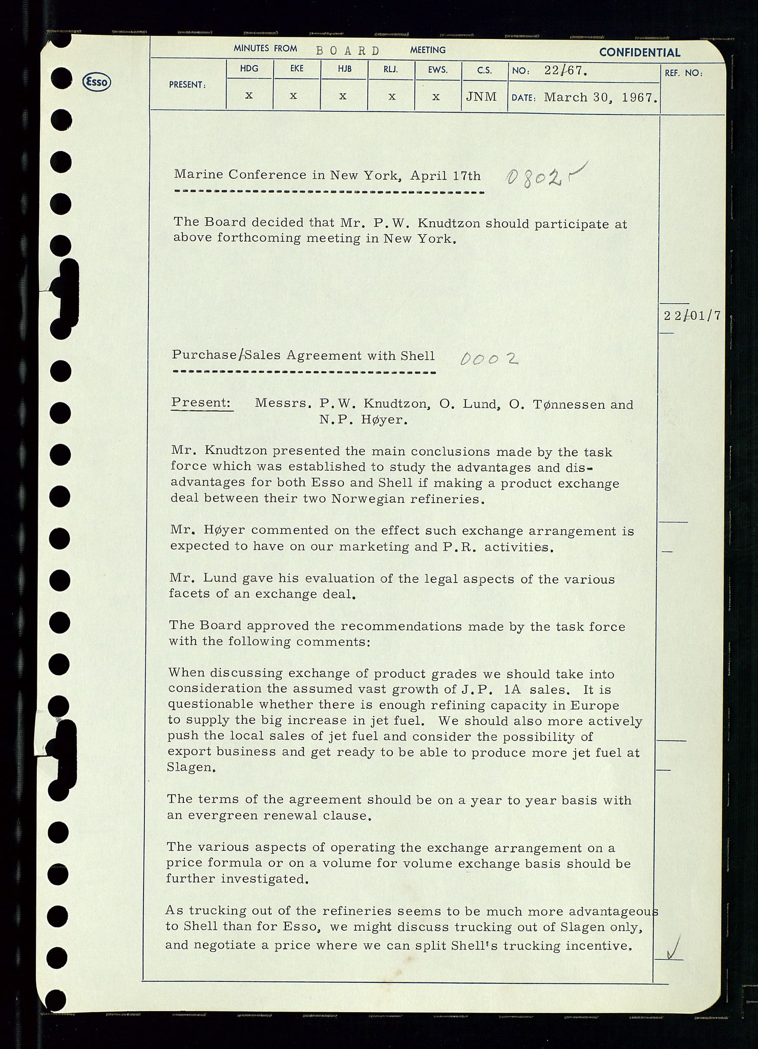 Pa 0982 - Esso Norge A/S, AV/SAST-A-100448/A/Aa/L0002/0003: Den administrerende direksjon Board minutes (styrereferater) / Den administrerende direksjon Board minutes (styrereferater), 1967, s. 45