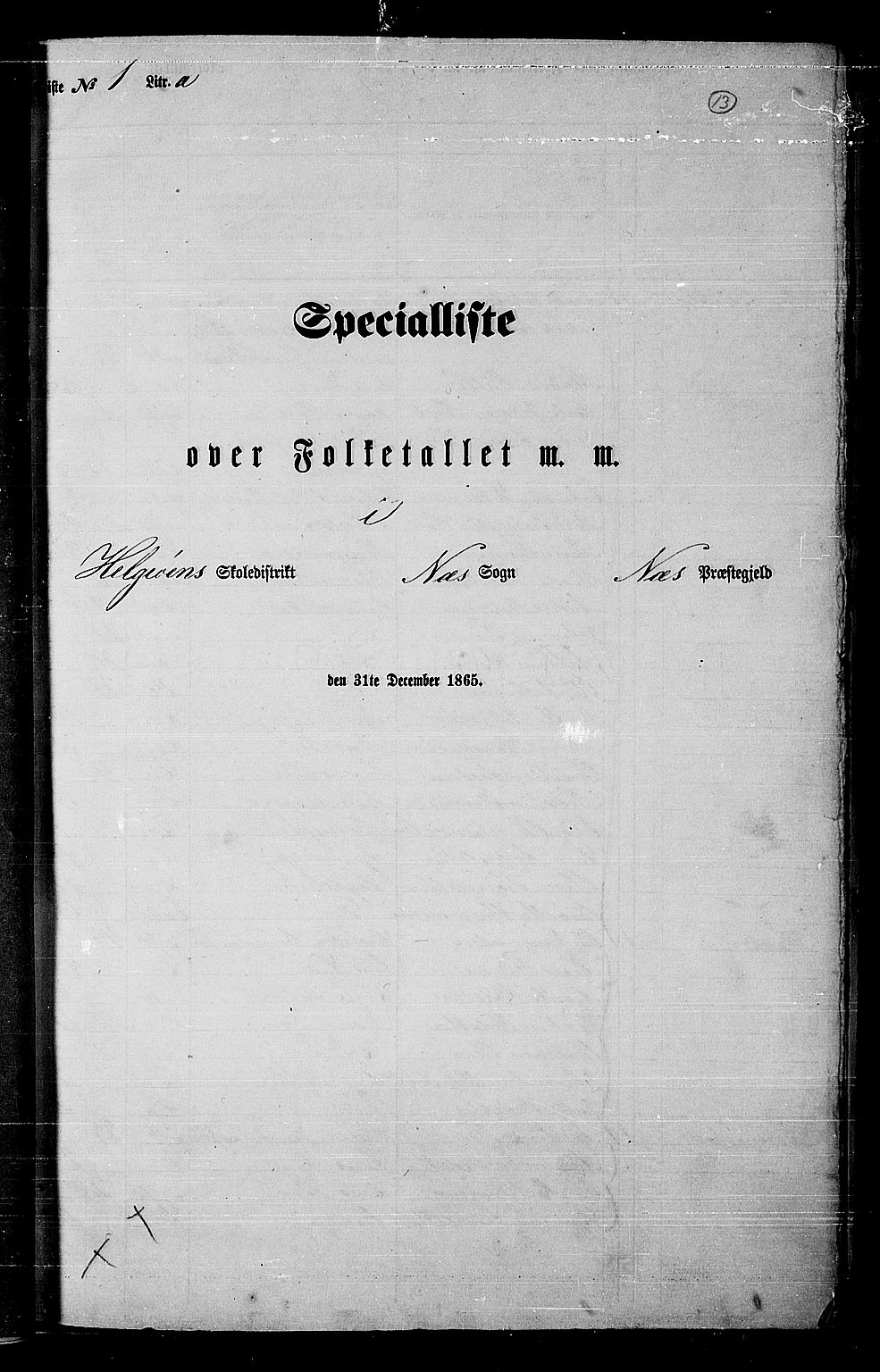 RA, Folketelling 1865 for 0411P Nes prestegjeld, 1865, s. 11