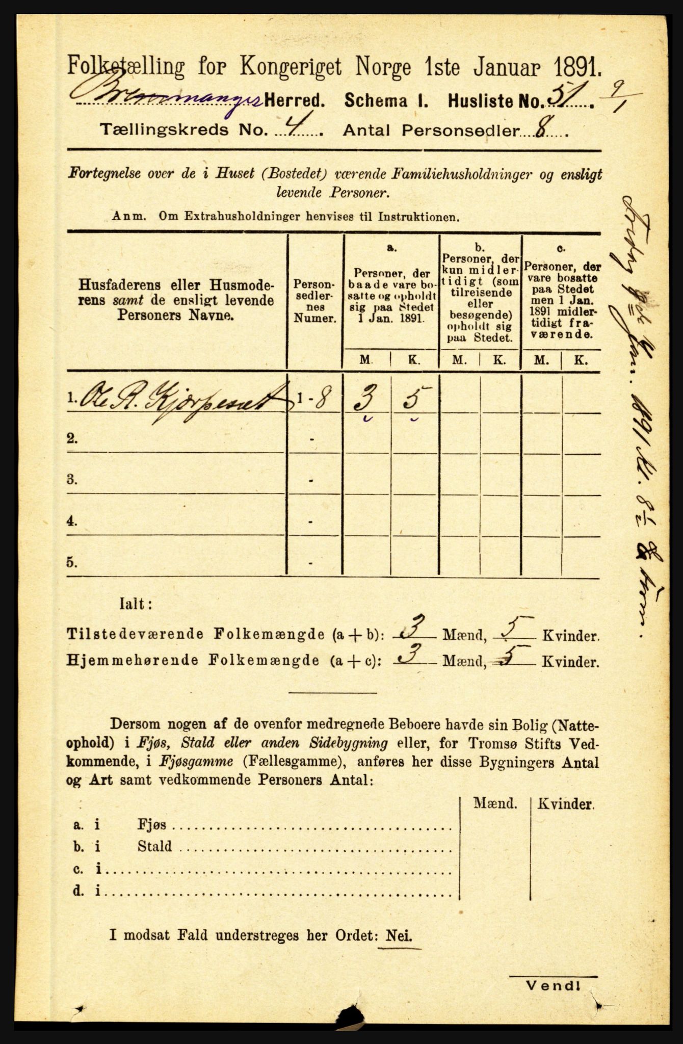 RA, Folketelling 1891 for 1438 Bremanger herred, 1891, s. 1497