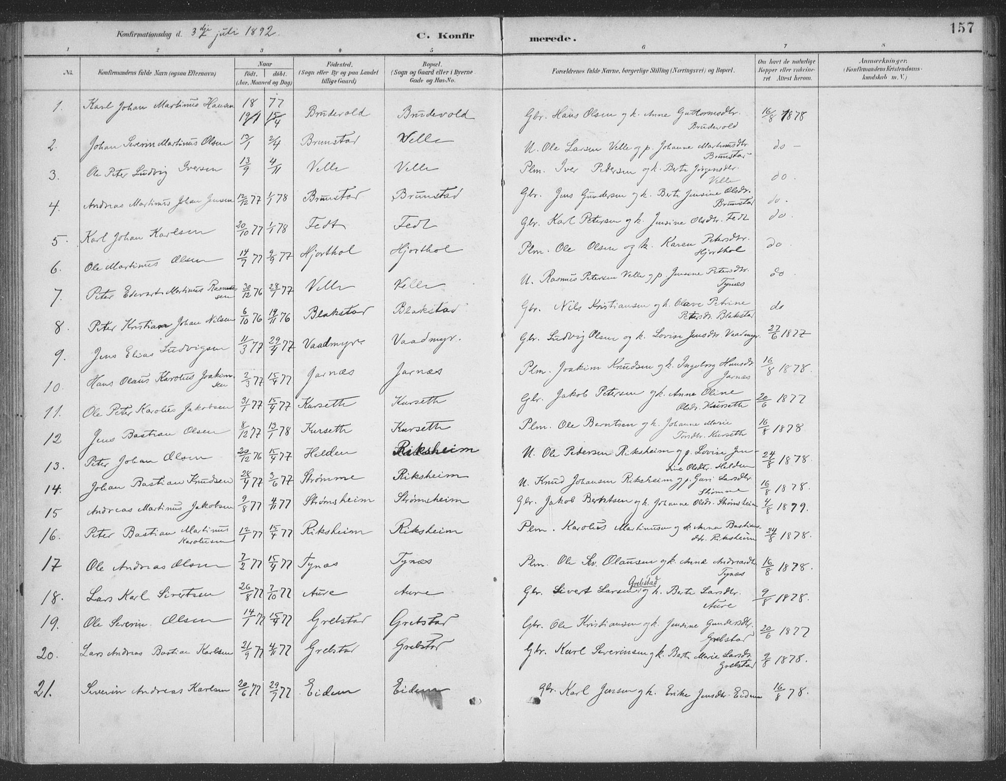 Ministerialprotokoller, klokkerbøker og fødselsregistre - Møre og Romsdal, SAT/A-1454/523/L0335: Ministerialbok nr. 523A02, 1891-1911, s. 157