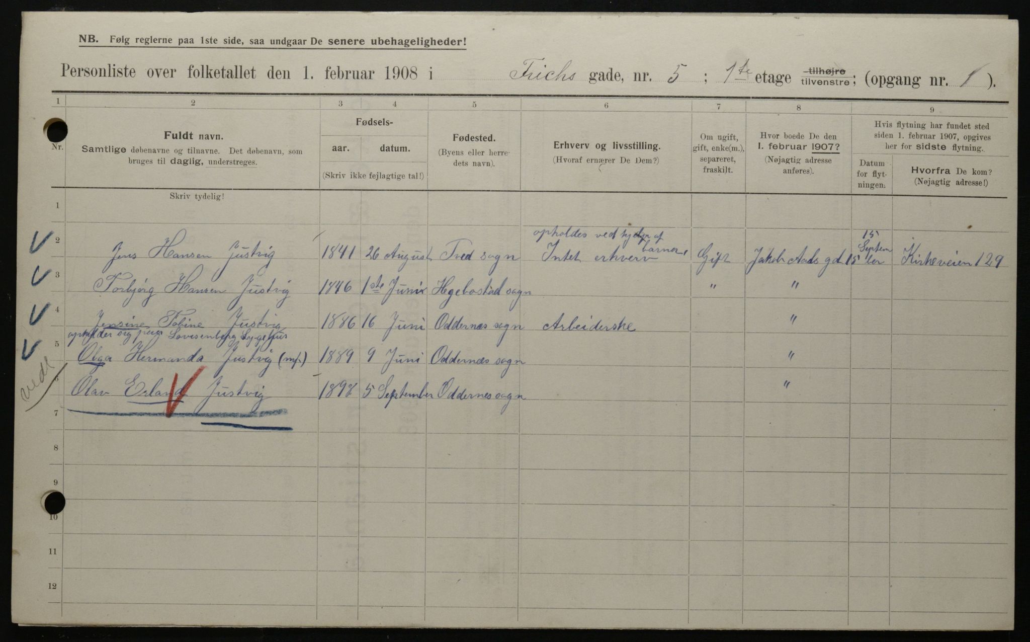 OBA, Kommunal folketelling 1.2.1908 for Kristiania kjøpstad, 1908, s. 24207