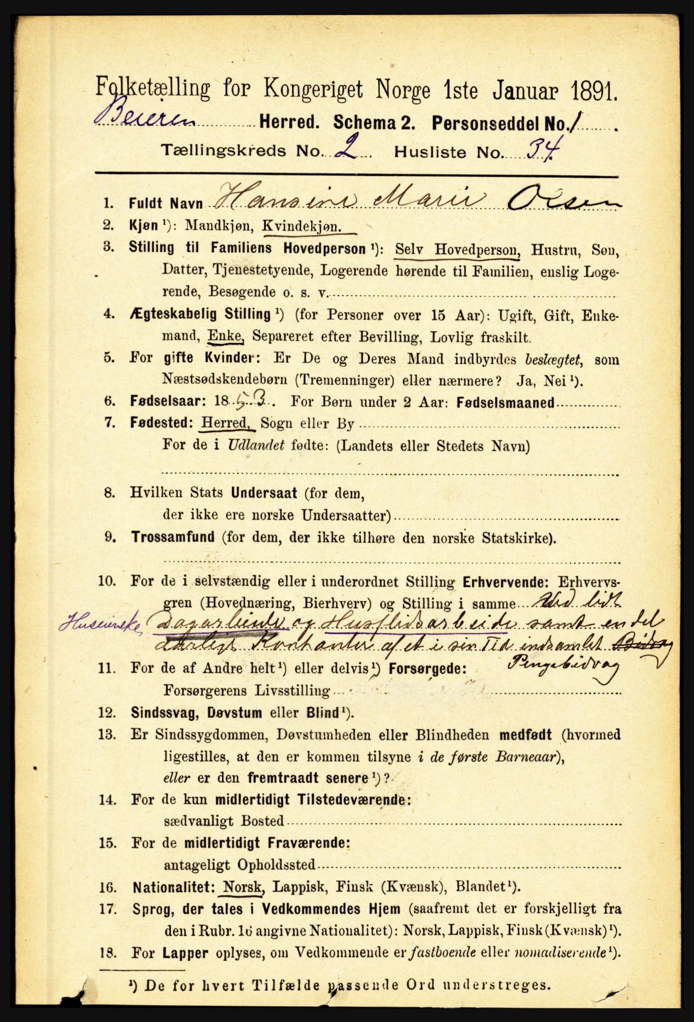 RA, Folketelling 1891 for 1839 Beiarn herred, 1891, s. 606