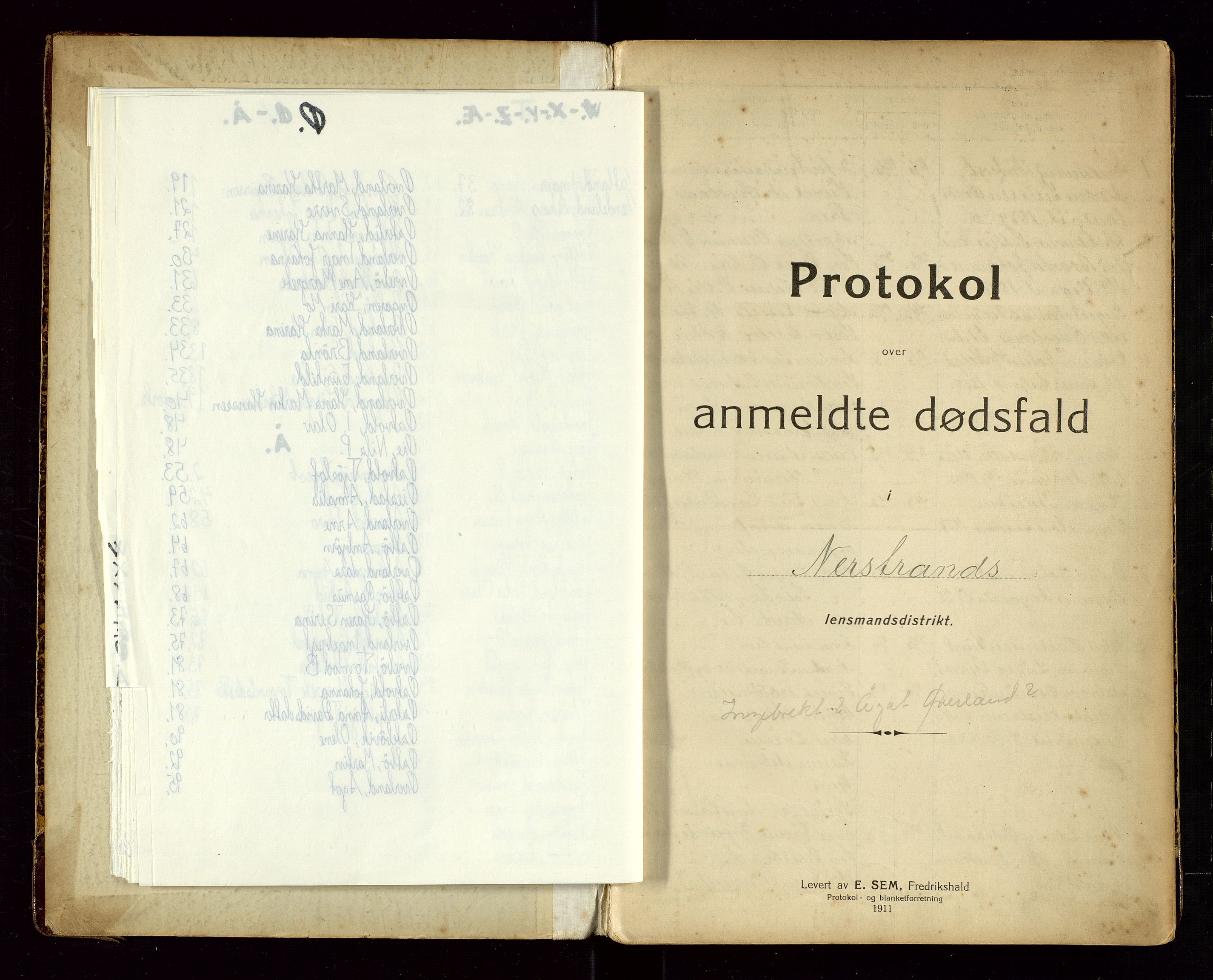 Nedstrand lensmannskontor, SAST/A-100236/Gga/L0003: "Protokol over anmeldte dødsfald", 1911-1940