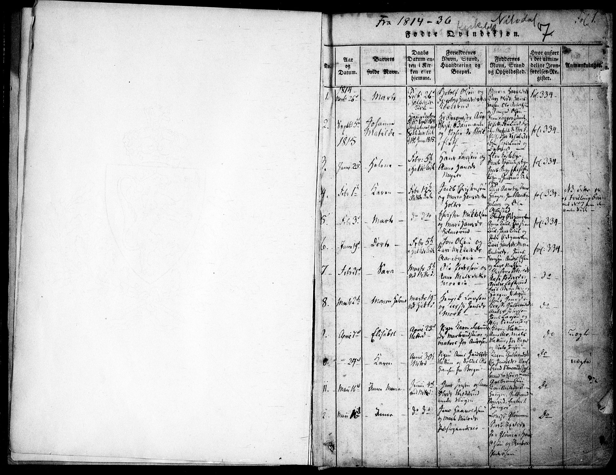Nittedal prestekontor Kirkebøker, SAO/A-10365a/F/Fa/L0003: Ministerialbok nr. I 3, 1814-1836, s. 1