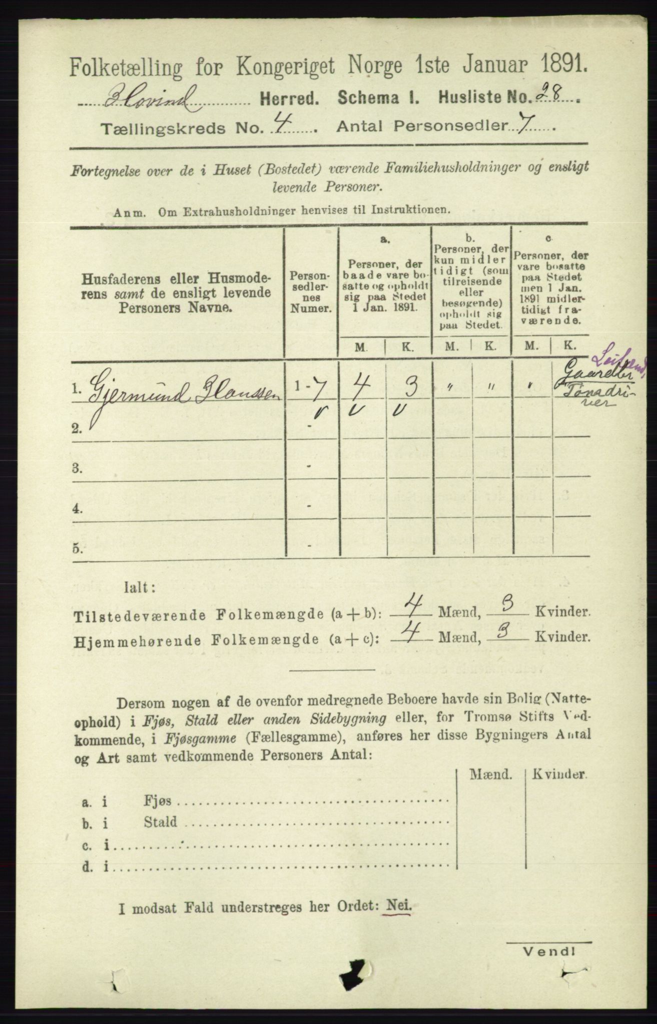 RA, Folketelling 1891 for 0825 Hovin herred, 1891, s. 808