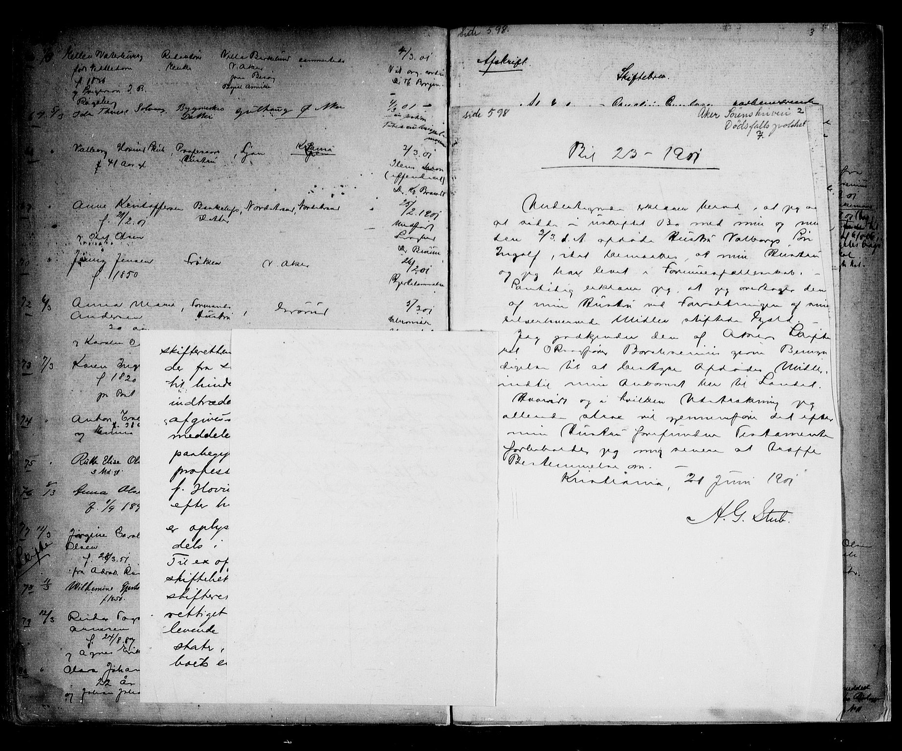 Aker sorenskriveri, SAO/A-10895/H/Ha/Haa/L0007: Dødsanmeldelsesprotokoll, 1886-1901, s. 598-599