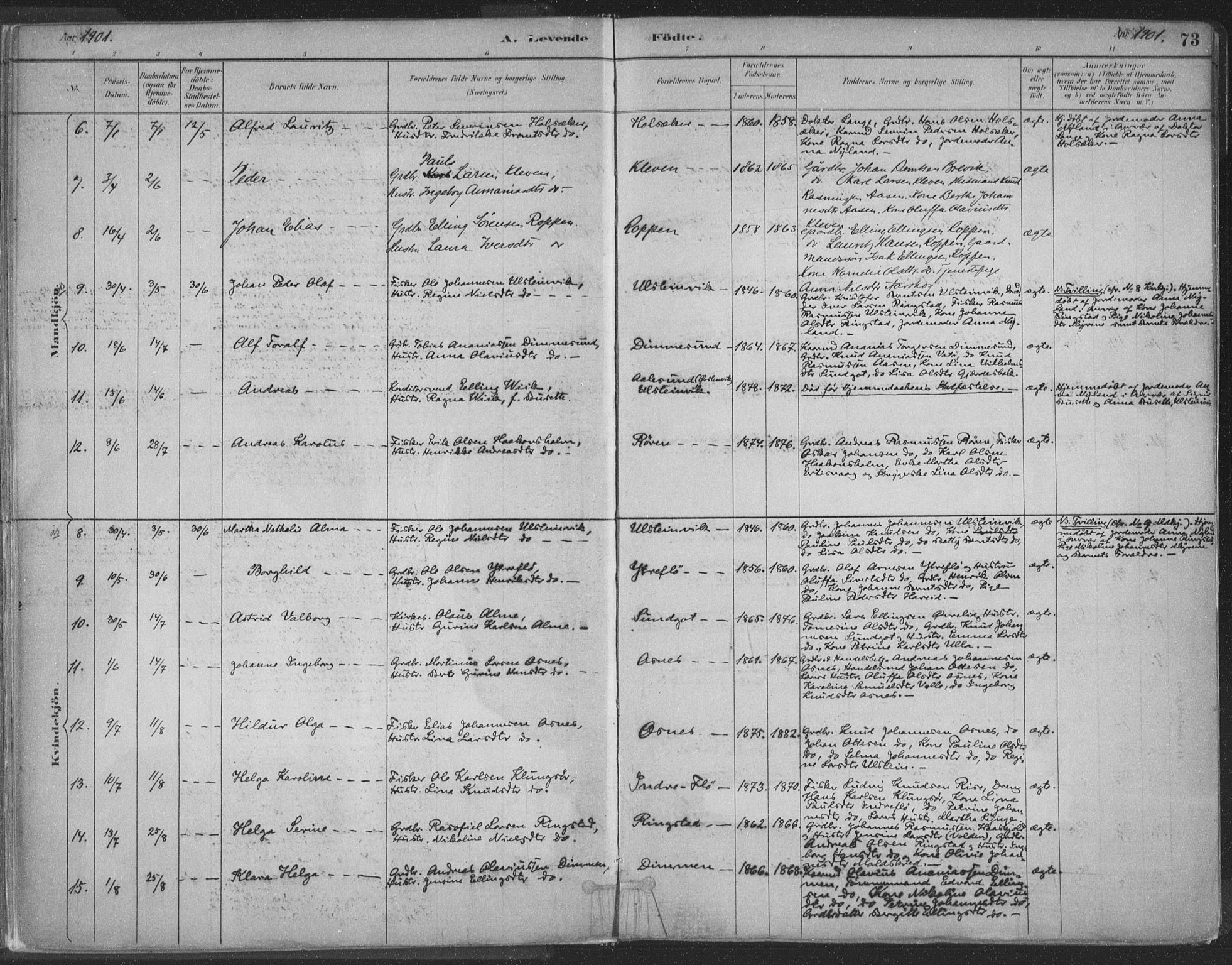 Ministerialprotokoller, klokkerbøker og fødselsregistre - Møre og Romsdal, SAT/A-1454/509/L0106: Ministerialbok nr. 509A04, 1883-1922, s. 73
