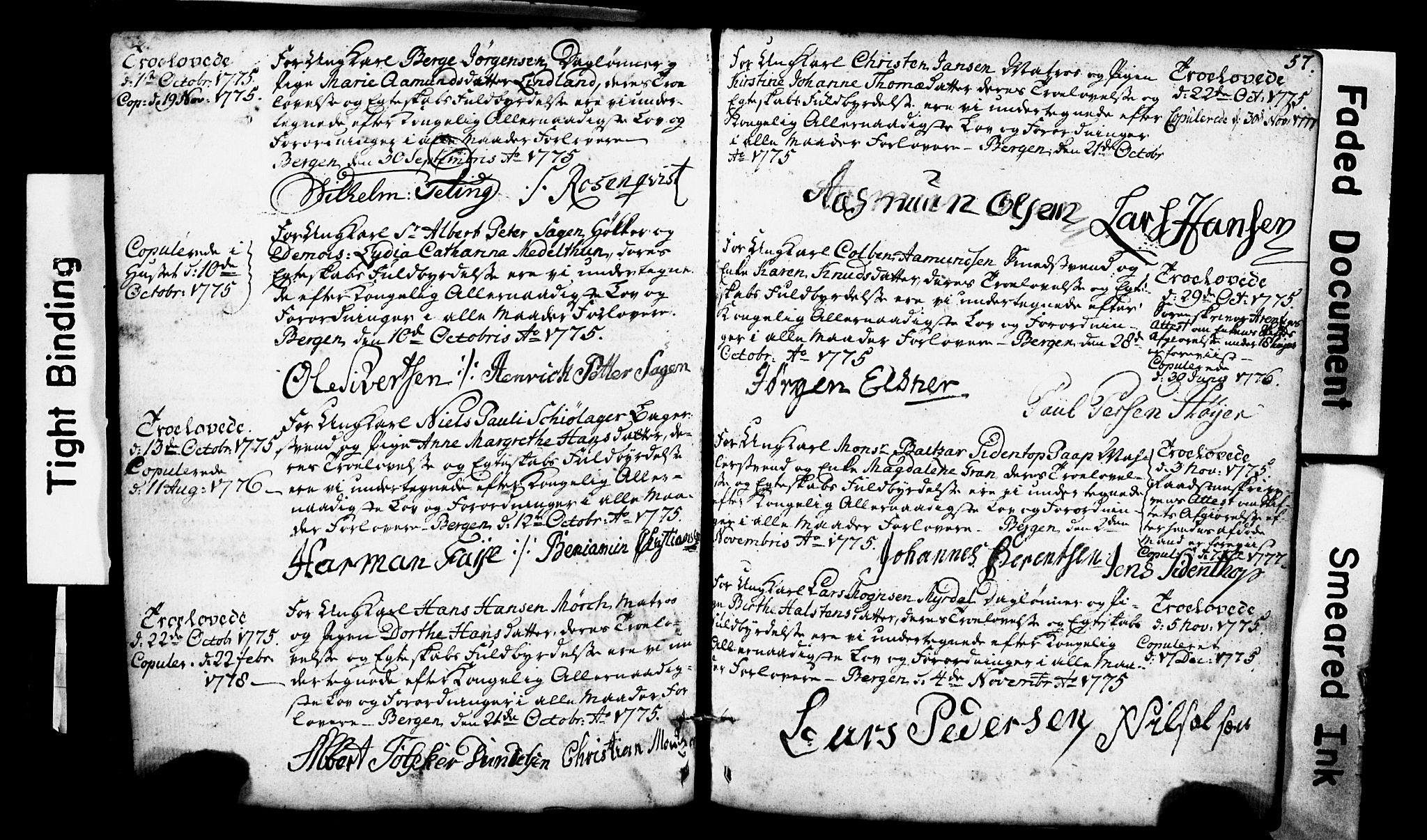 Domkirken sokneprestembete, SAB/A-74801: Forlovererklæringer nr. II.5.1, 1767-1792, s. 57