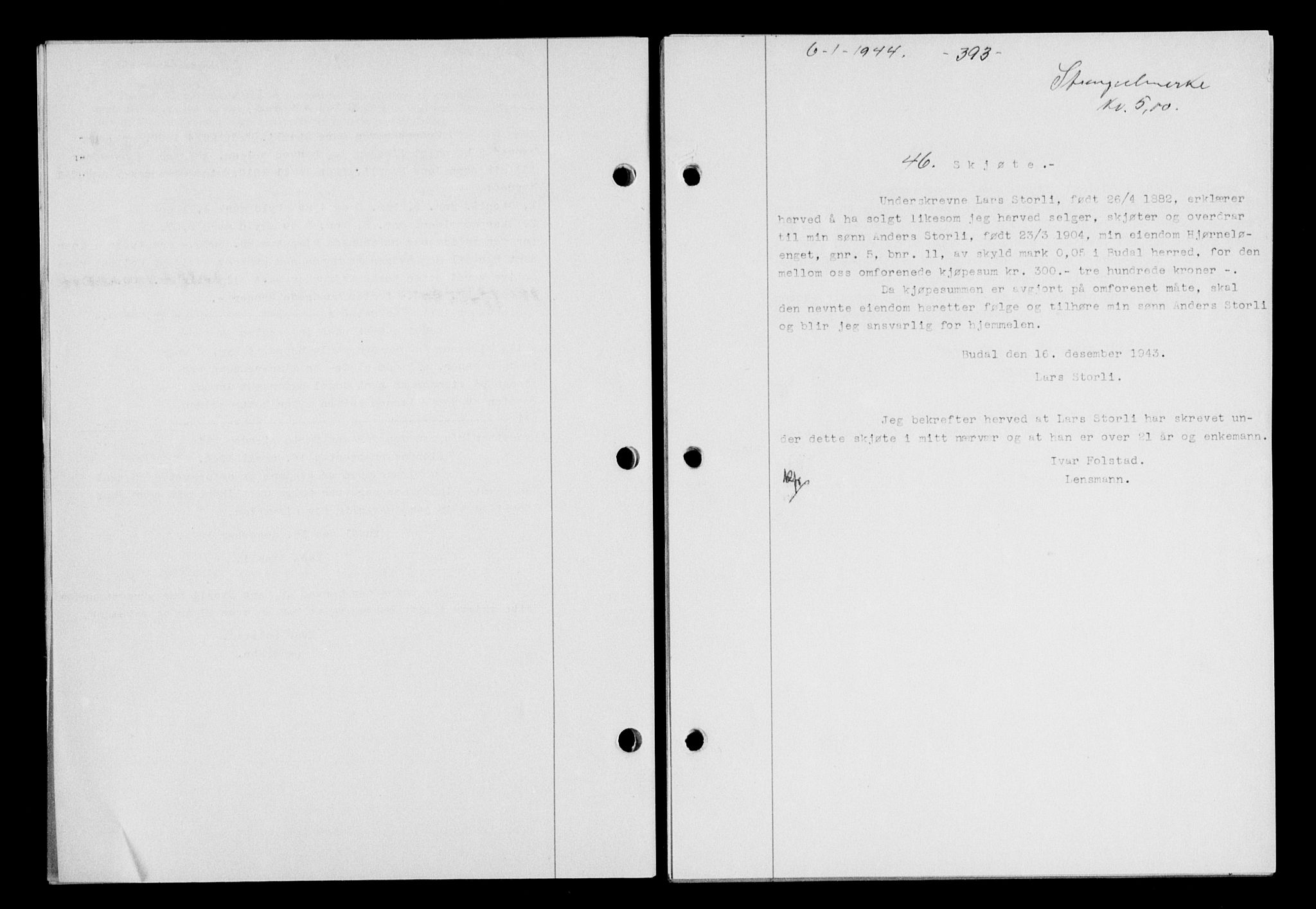 Gauldal sorenskriveri, SAT/A-0014/1/2/2C/L0057: Pantebok nr. 62, 1943-1944, Dagboknr: 46/1944