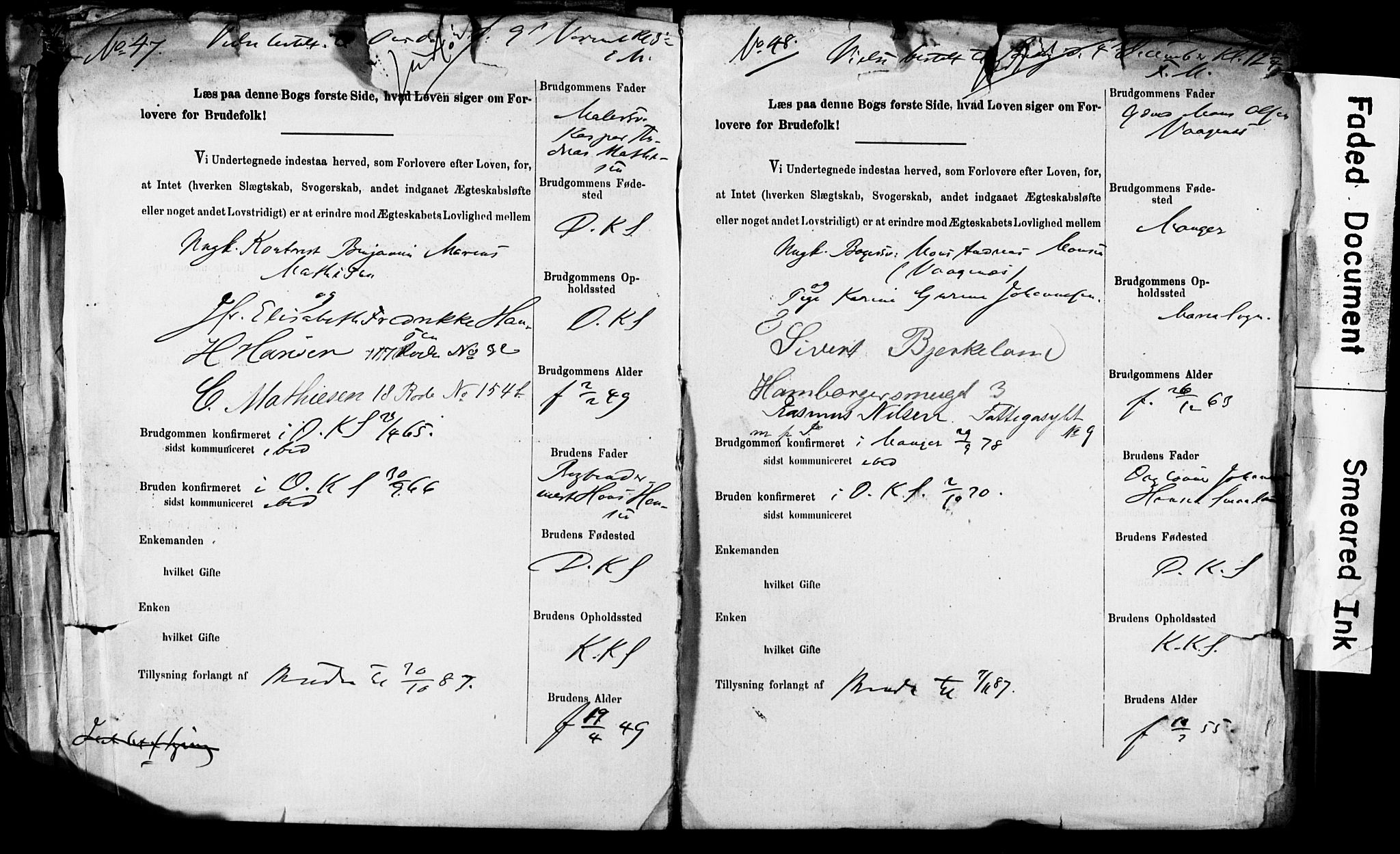 Korskirken sokneprestembete, SAB/A-76101: Forlovererklæringer nr. II.5.5, 1878-1889, s. 300
