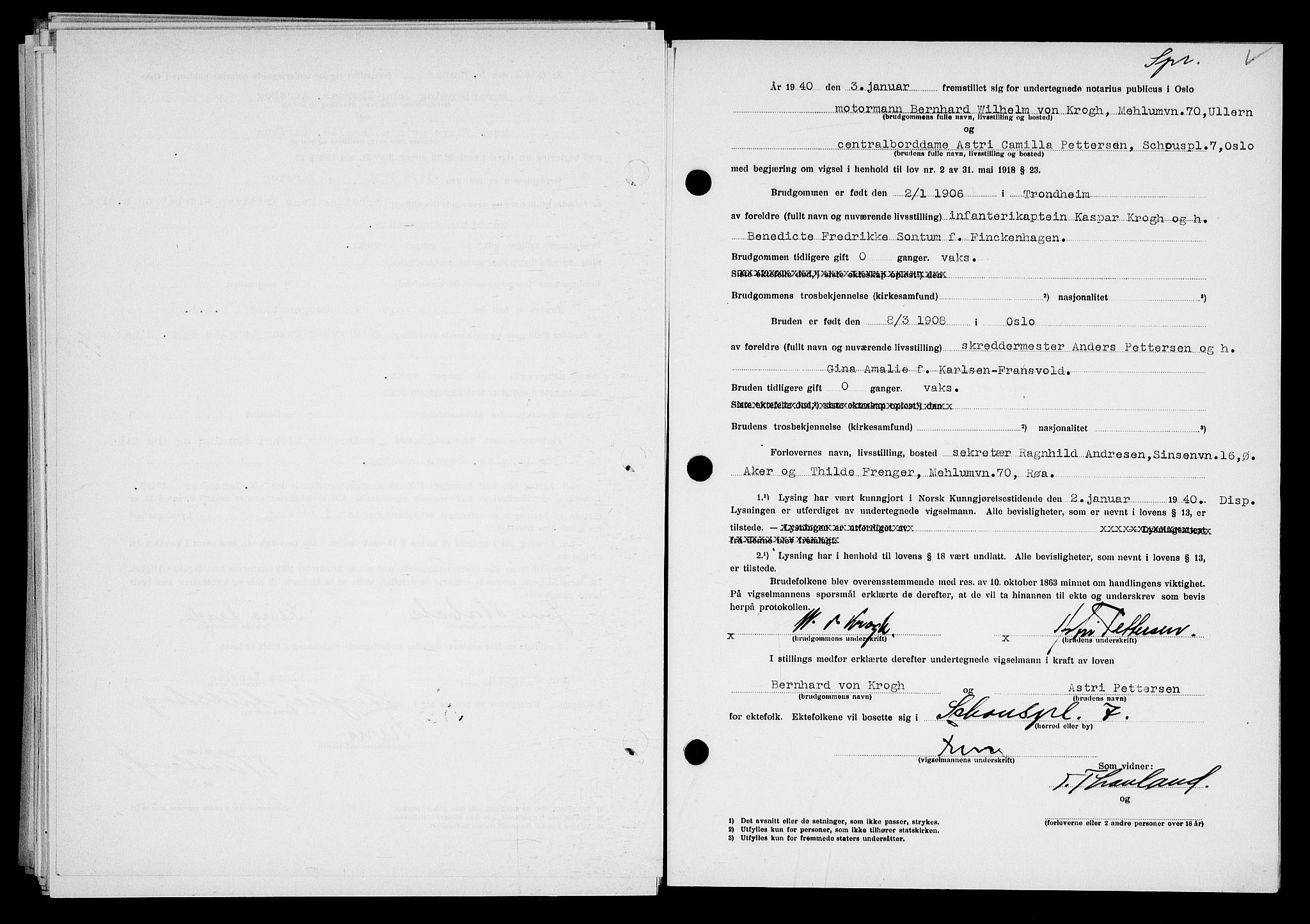 Oslo byfogd avd. I, SAO/A-10220/L/Lb/Lbb/L0033: Notarialprotokoll, rekke II: Vigsler, 1939-1940