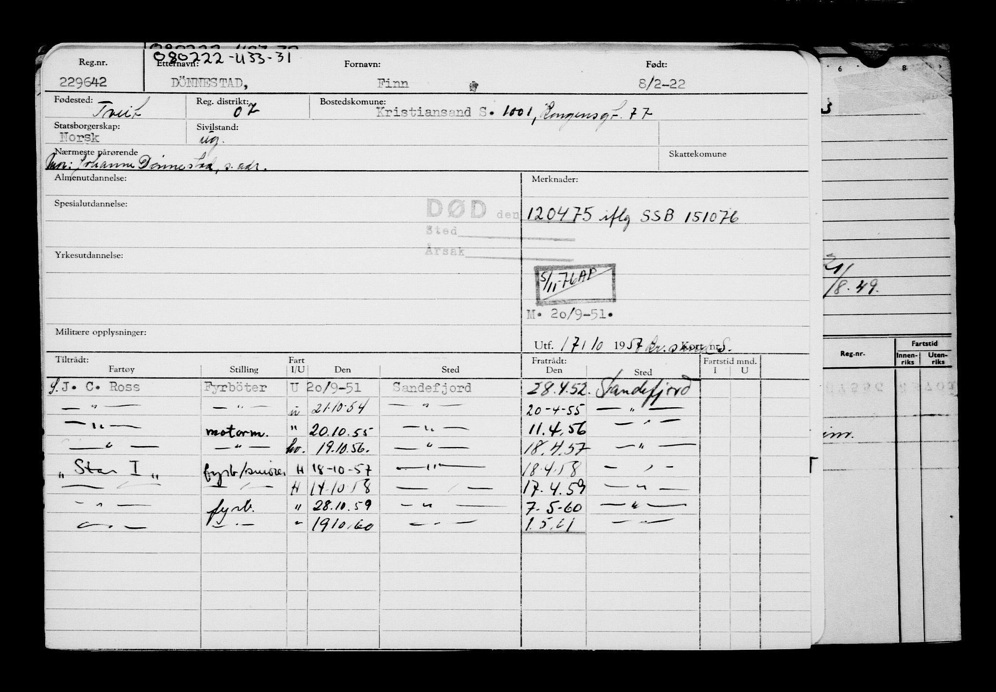 Direktoratet for sjømenn, AV/RA-S-3545/G/Gb/L0202: Hovedkort, 1922, s. 701