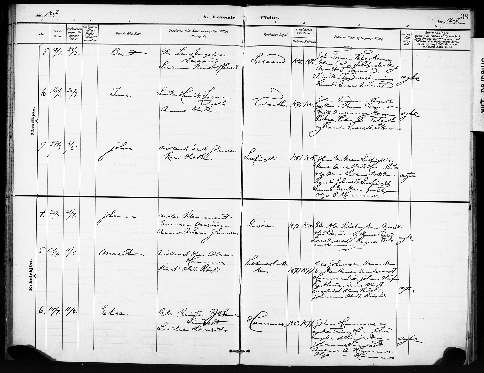 Ministerialprotokoller, klokkerbøker og fødselsregistre - Sør-Trøndelag, SAT/A-1456/666/L0787: Ministerialbok nr. 666A05, 1895-1908, s. 38