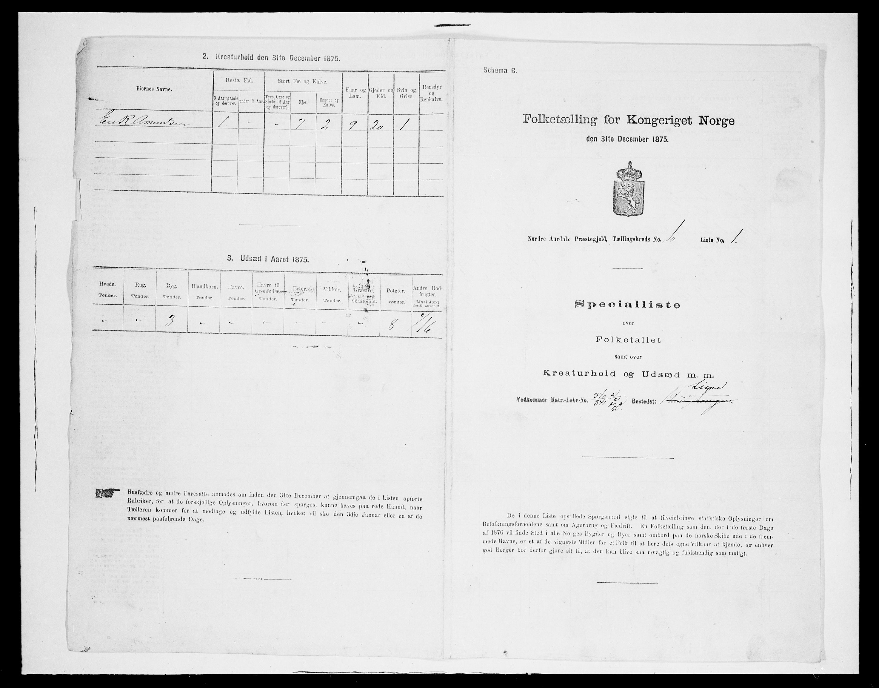 SAH, Folketelling 1875 for 0542P Nord-Aurdal prestegjeld, 1875, s. 1597