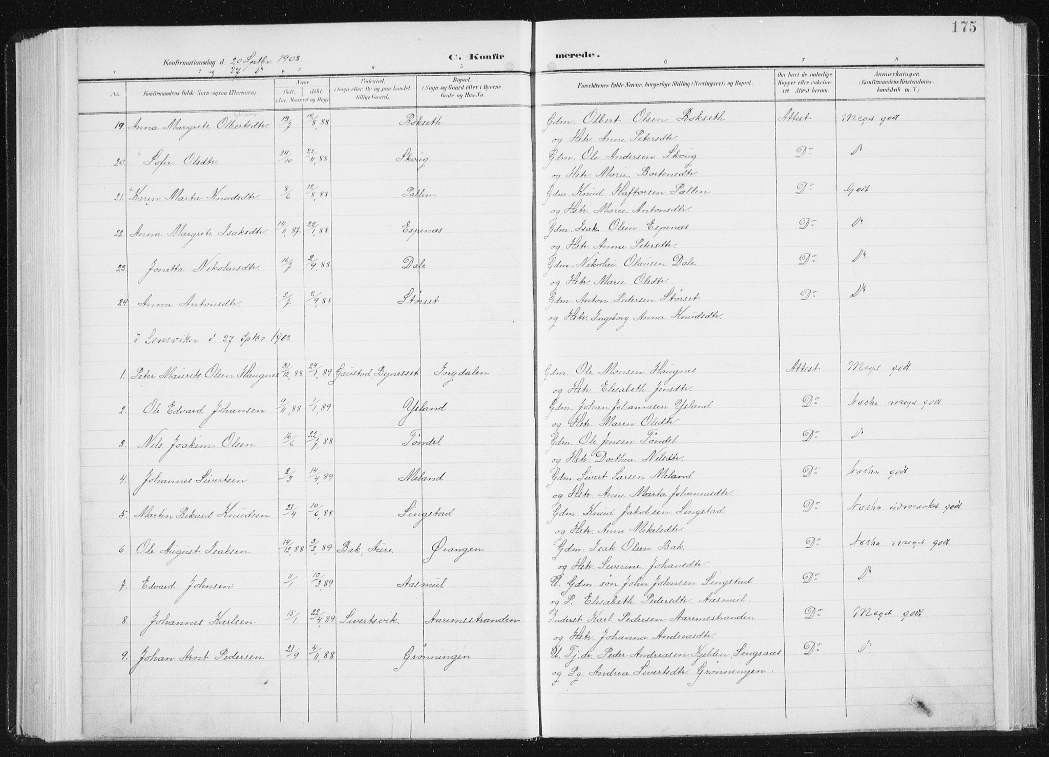 Ministerialprotokoller, klokkerbøker og fødselsregistre - Sør-Trøndelag, AV/SAT-A-1456/647/L0635: Ministerialbok nr. 647A02, 1896-1911, s. 175