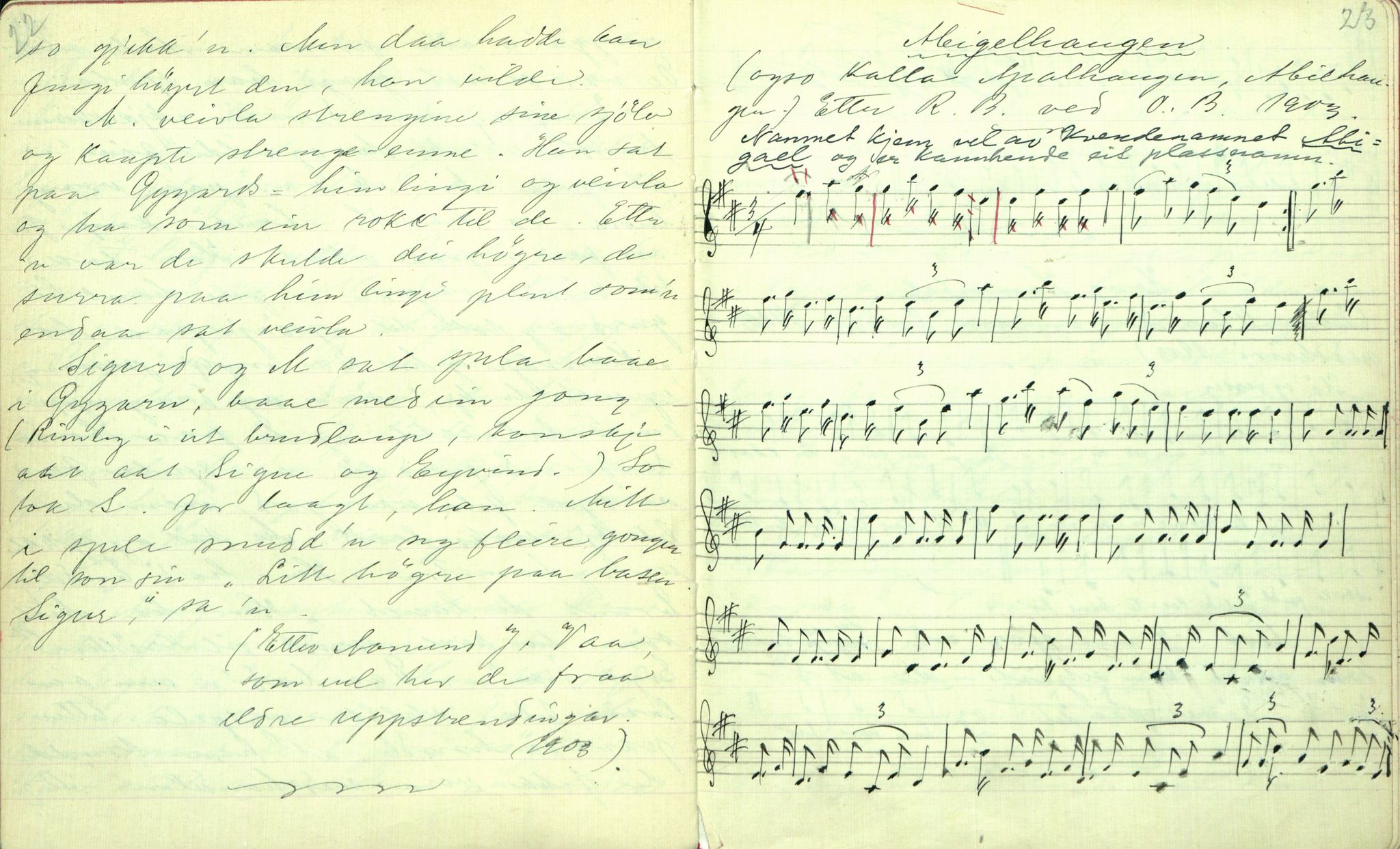 Rikard Berge, TEMU/TGM-A-1003/F/L0001/0024: 001-030 Innholdslister / 20. Musiksoge. Folkemusik II, 1902-1903, s. 22-23