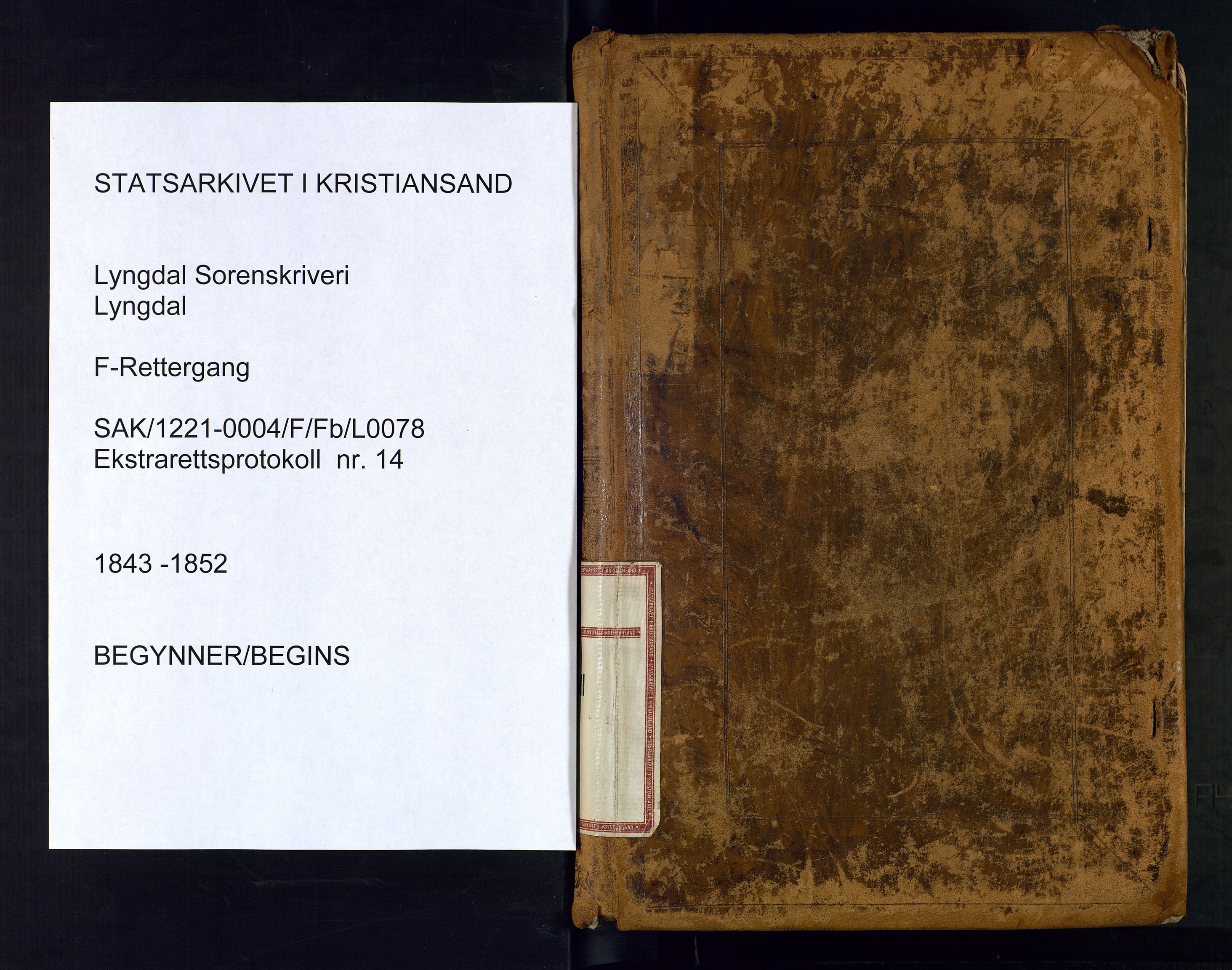 Lyngdal sorenskriveri, SAK/1221-0004/F/Fb/L0078: Ekstrarettsprotokoll nr. 14, 1843-1852