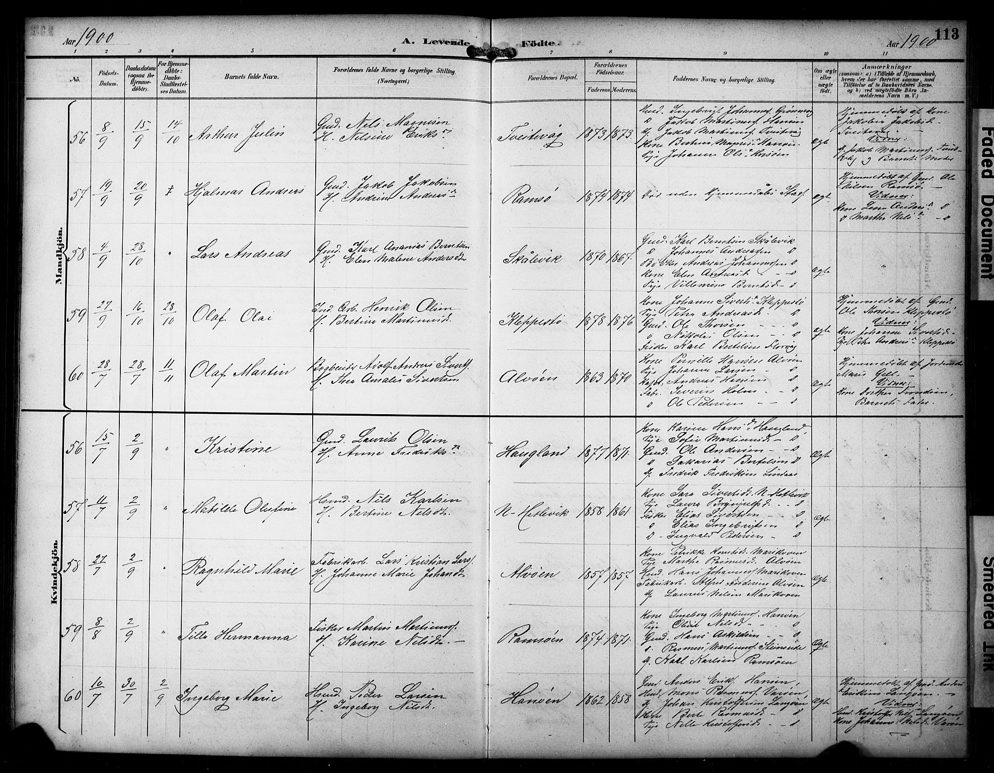 Askøy Sokneprestembete, AV/SAB-A-74101/H/Ha/Hab/Haba/L0009: Klokkerbok nr. A 9, 1894-1903, s. 113