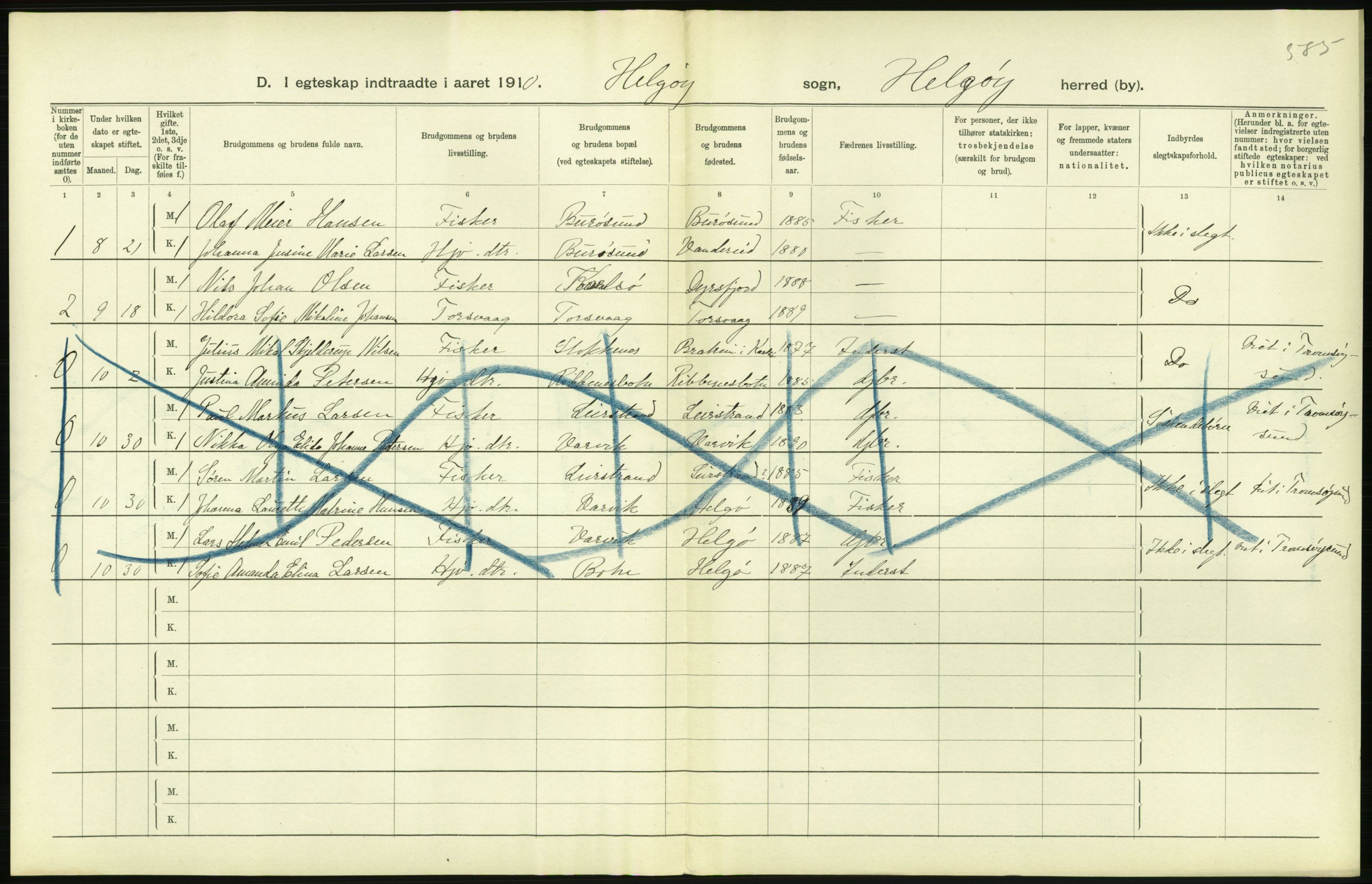Statistisk sentralbyrå, Sosiodemografiske emner, Befolkning, AV/RA-S-2228/D/Df/Dfa/Dfah/L0044: Tromsø amt: Gifte, døde, dødfødte. Bygder og byer., 1910, s. 104