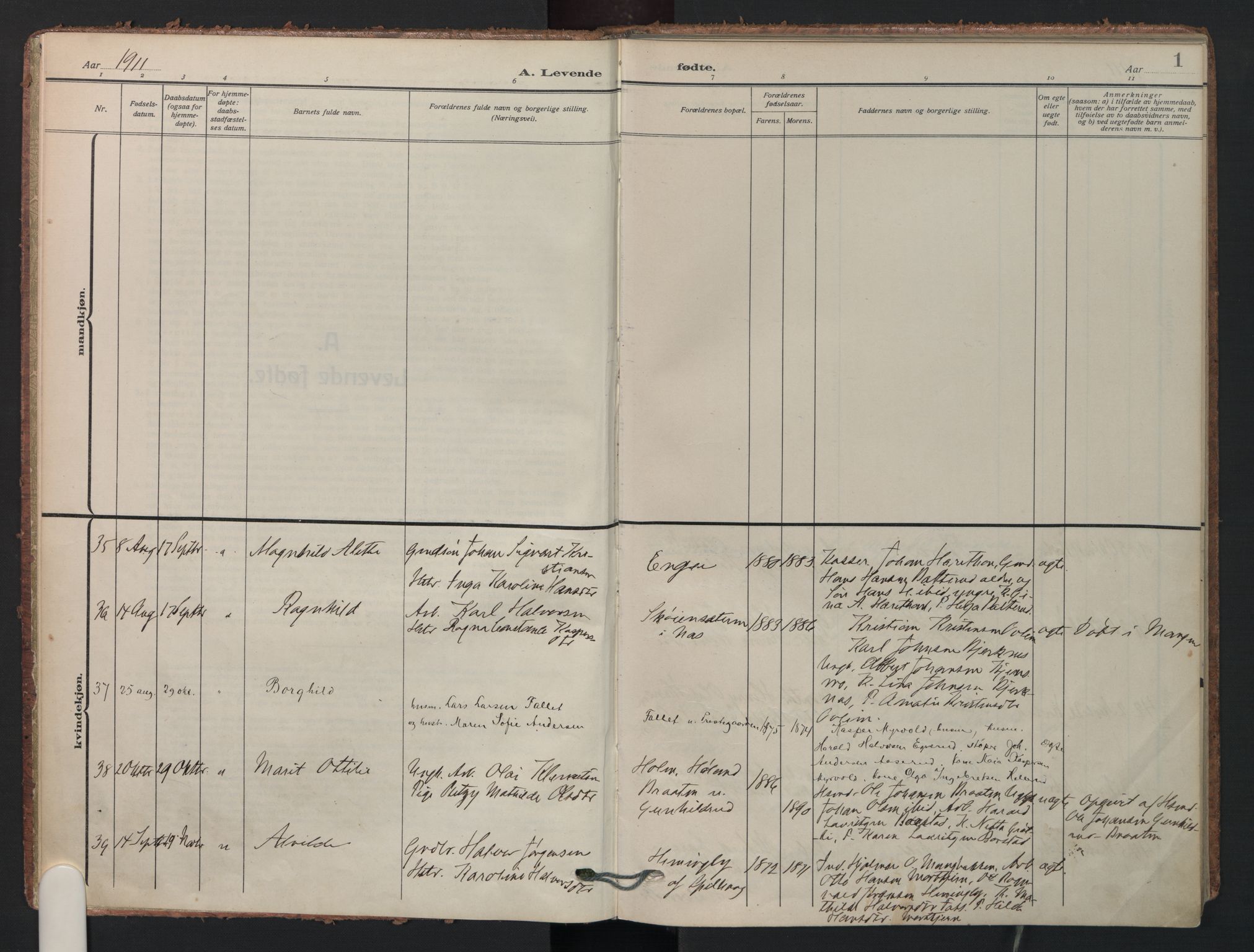 Aurskog prestekontor Kirkebøker, AV/SAO-A-10304a/F/Fa/L0014: Ministerialbok nr. I 14, 1911-1926, s. 1