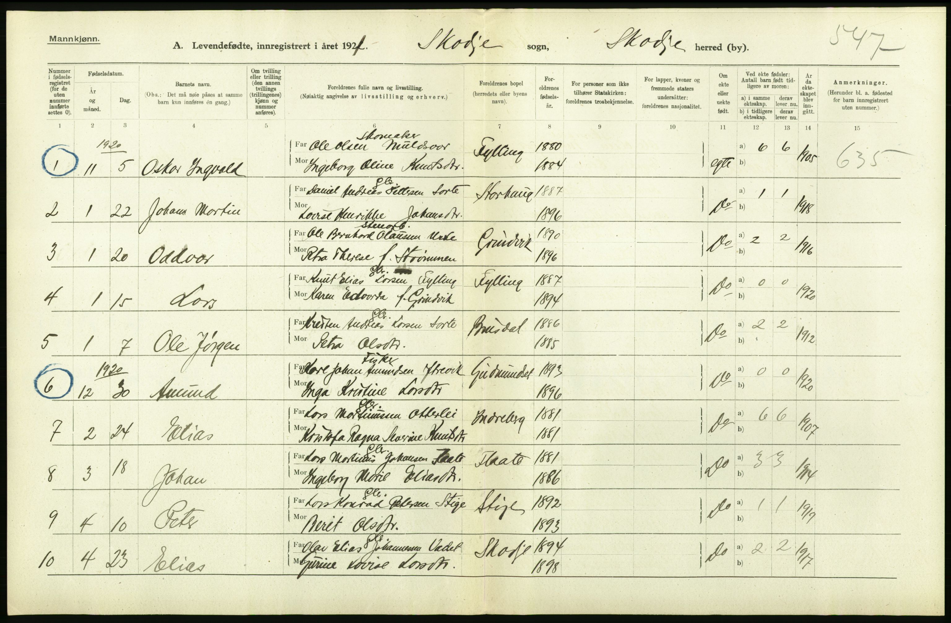 Statistisk sentralbyrå, Sosiodemografiske emner, Befolkning, AV/RA-S-2228/D/Df/Dfc/Dfca/L0040: Møre fylke: Levendefødte menn og kvinner. Bygder., 1921, s. 114