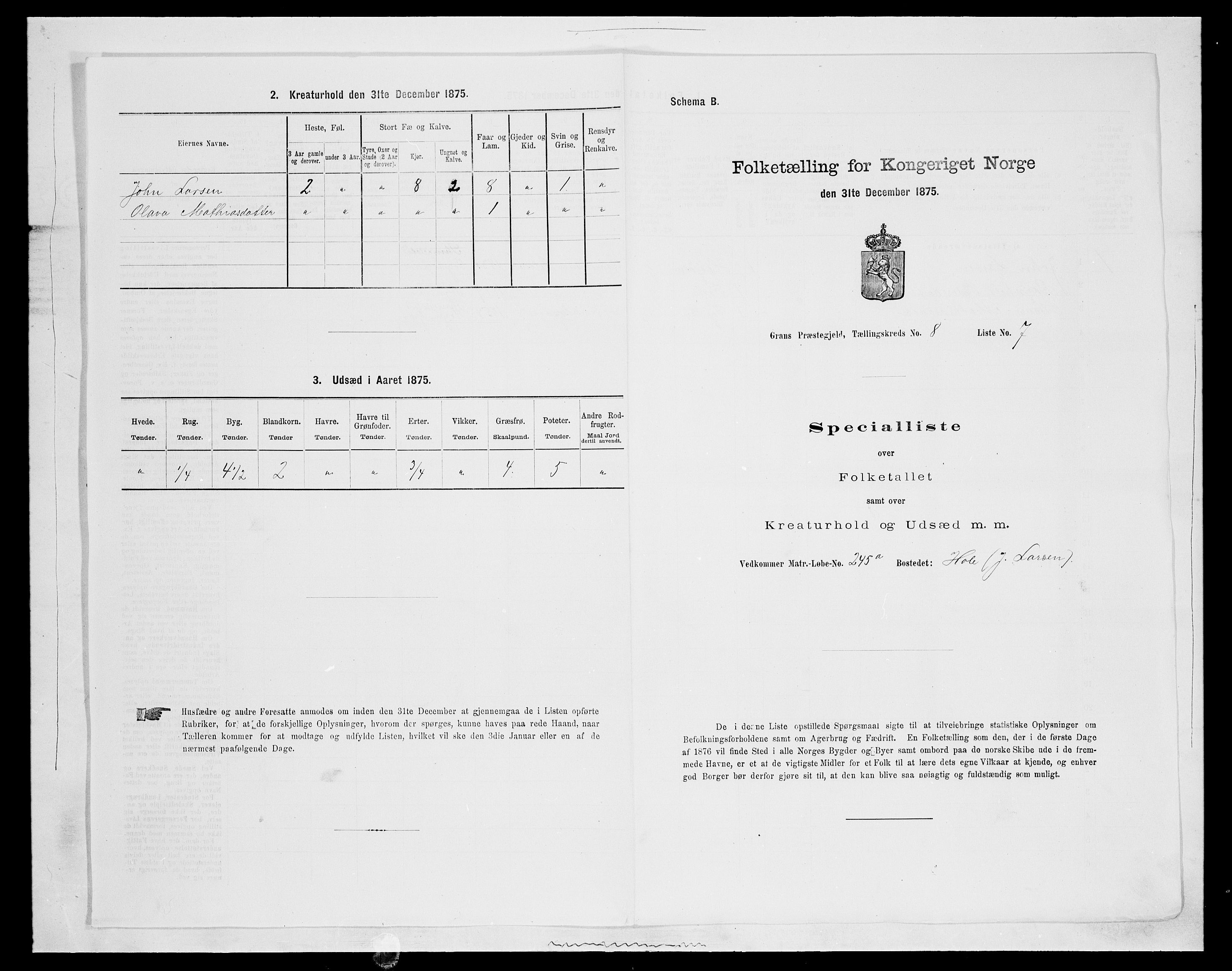 SAH, Folketelling 1875 for 0534P Gran prestegjeld, 1875, s. 1493