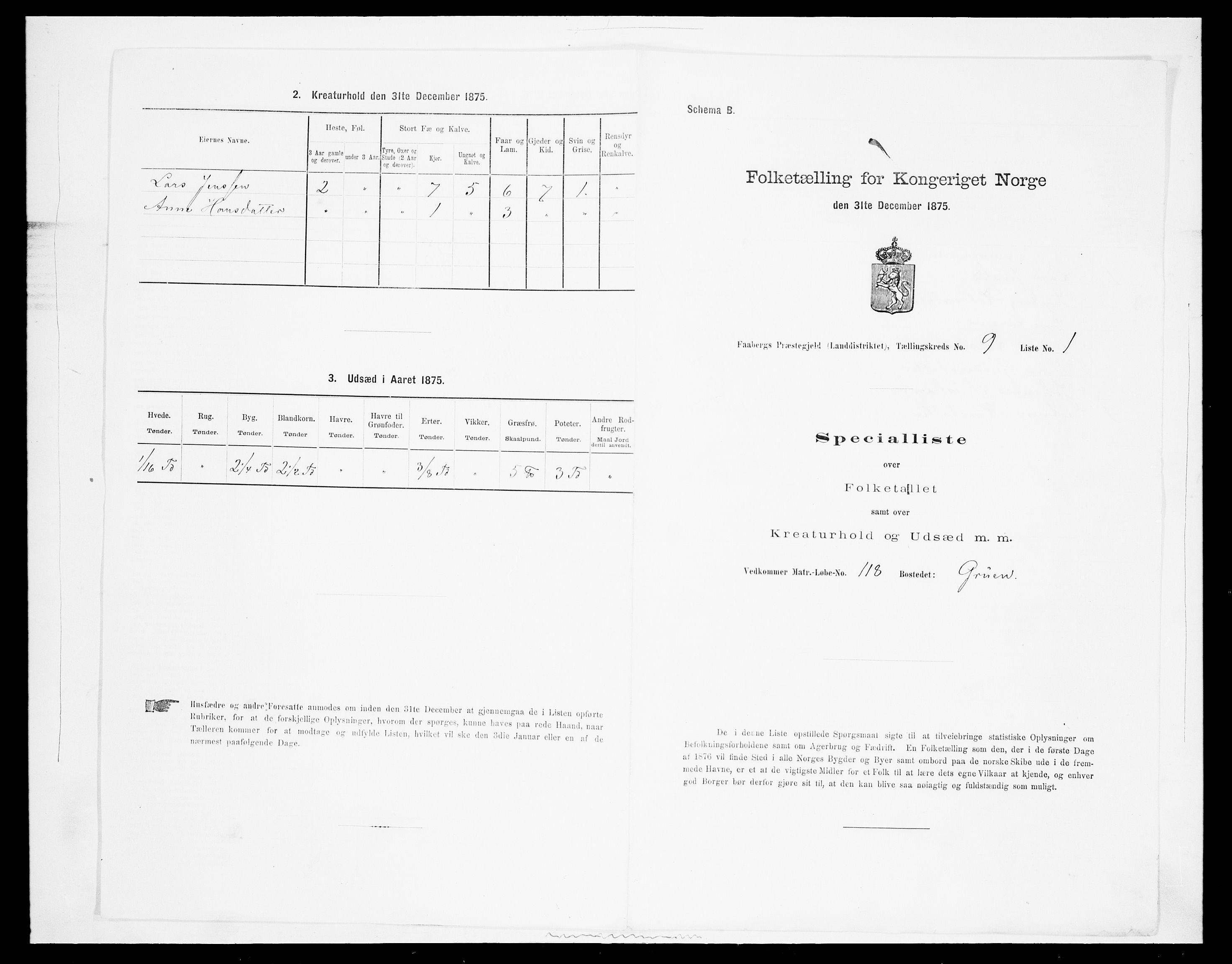 SAH, Folketelling 1875 for 0524L Fåberg prestegjeld, Fåberg sokn og Lillehammer landsokn, 1875, s. 1108