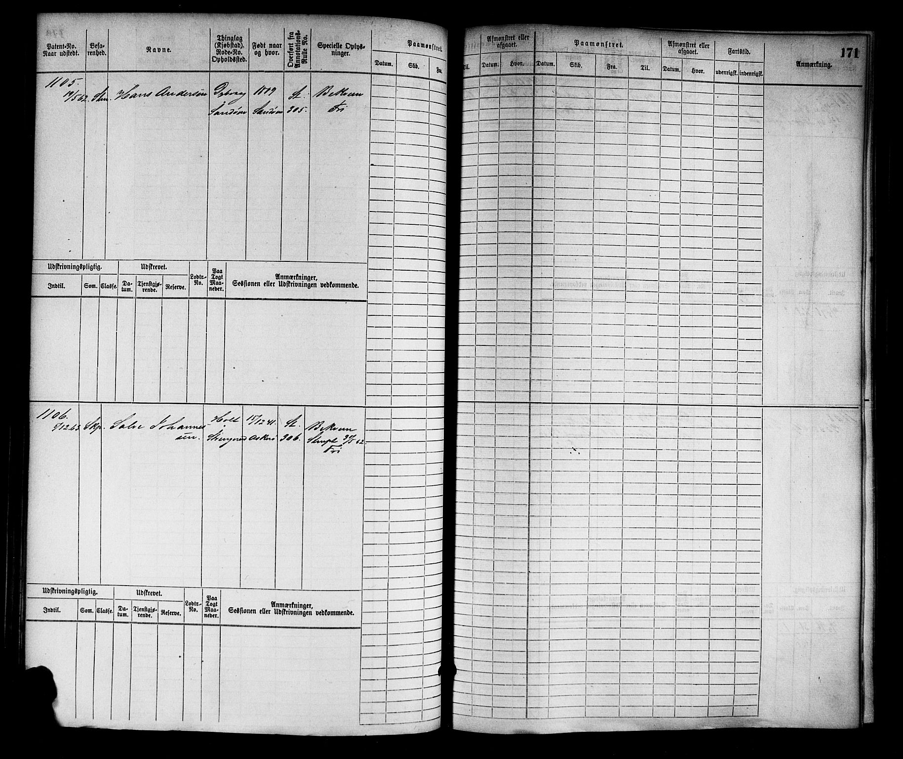 Tvedestrand mønstringskrets, SAK/2031-0011/F/Fb/L0002: Hovedrulle nr 767-1528, R-3, 1868-1900, s. 172