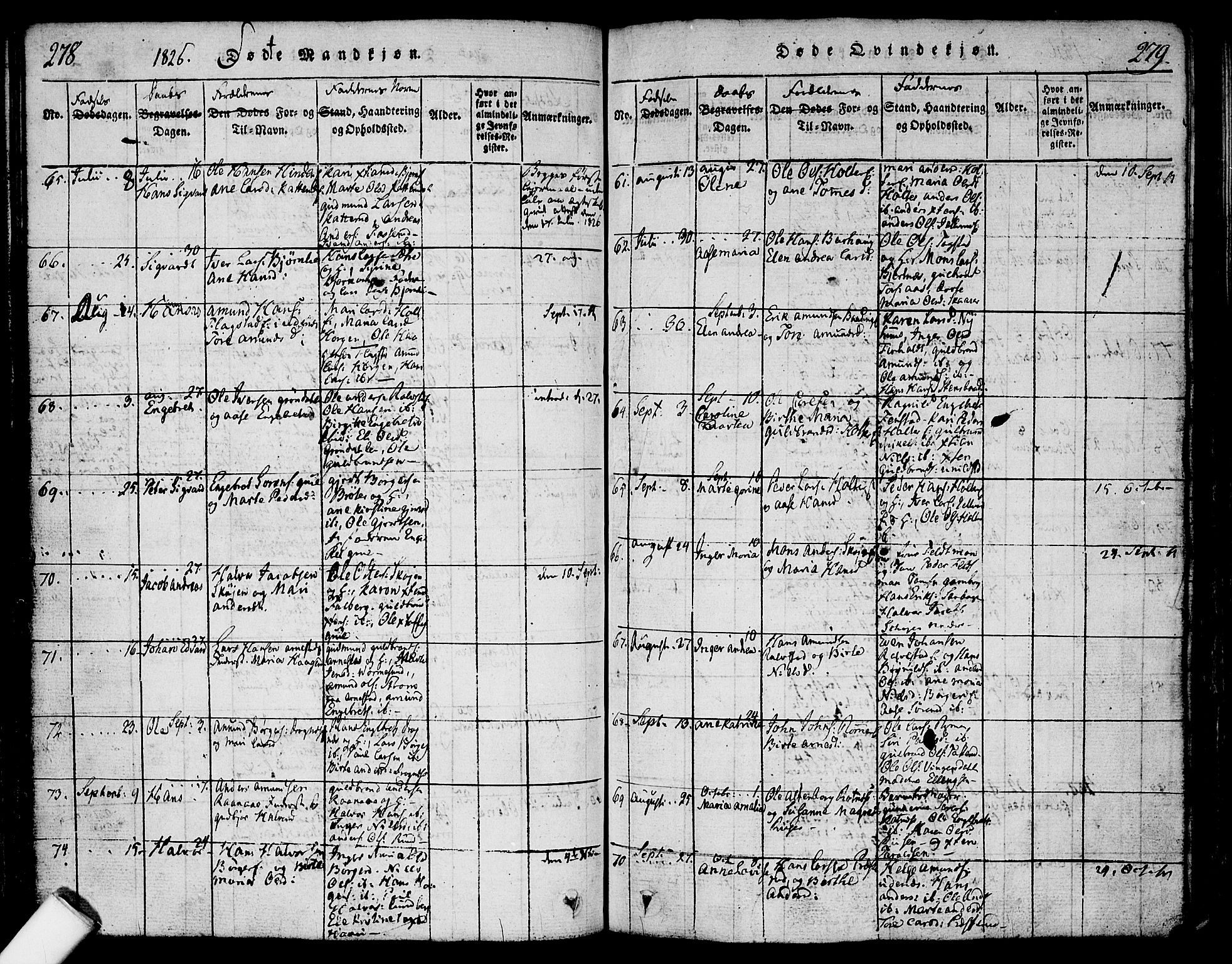 Nes prestekontor Kirkebøker, AV/SAO-A-10410/F/Fa/L0005: Ministerialbok nr. I 5, 1815-1835, s. 278-279