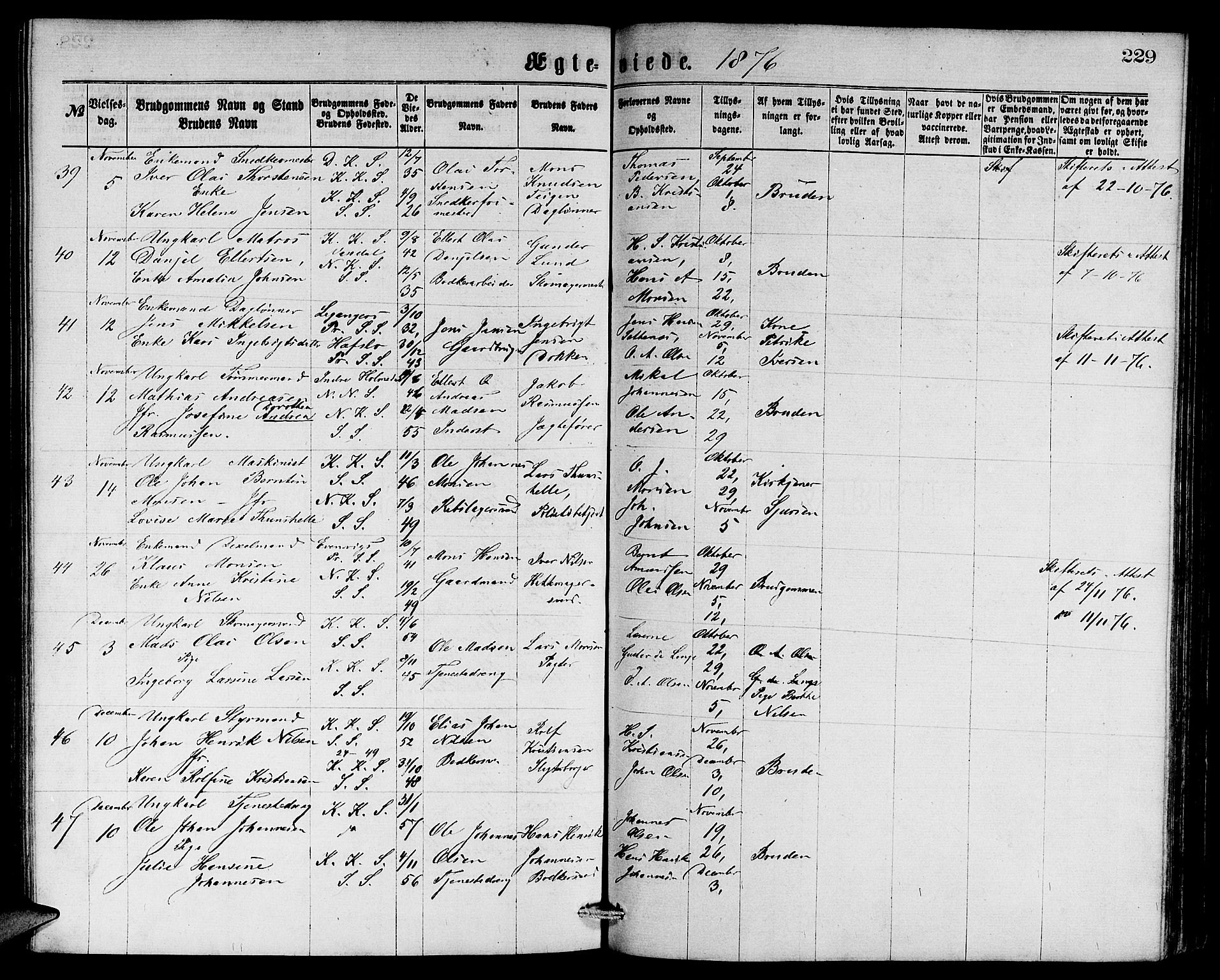 Sandviken Sokneprestembete, AV/SAB-A-77601/H/Hb: Klokkerbok nr. A 1, 1867-1879, s. 229