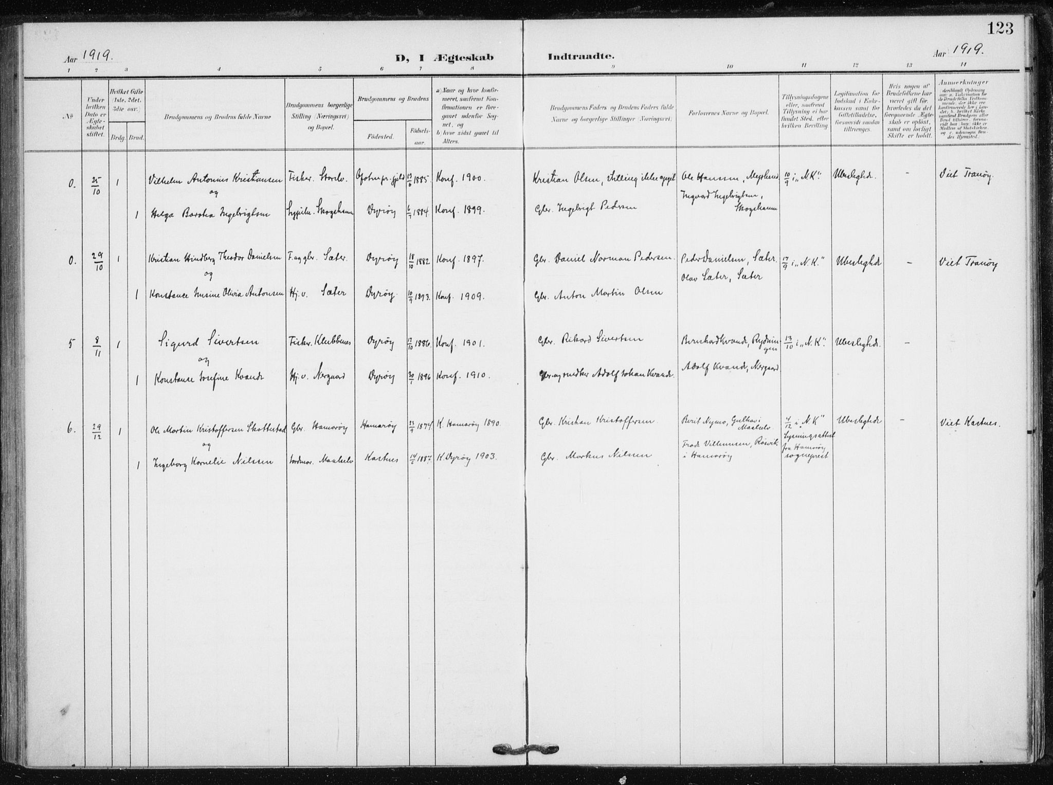 Tranøy sokneprestkontor, AV/SATØ-S-1313/I/Ia/Iaa/L0013kirke: Ministerialbok nr. 13, 1905-1922, s. 123