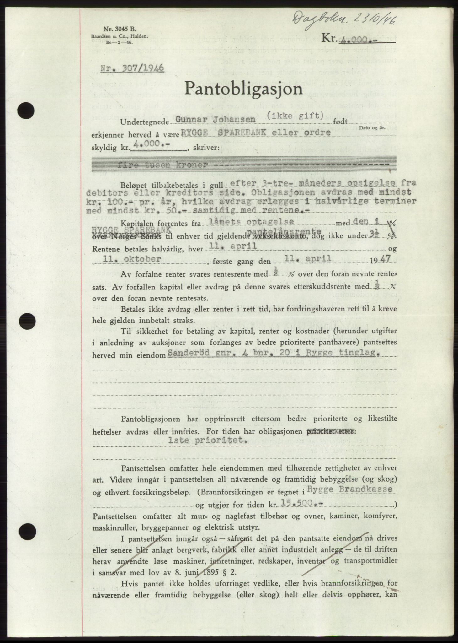 Moss sorenskriveri, SAO/A-10168: Pantebok nr. B16, 1946-1947, Dagboknr: 2310/1946