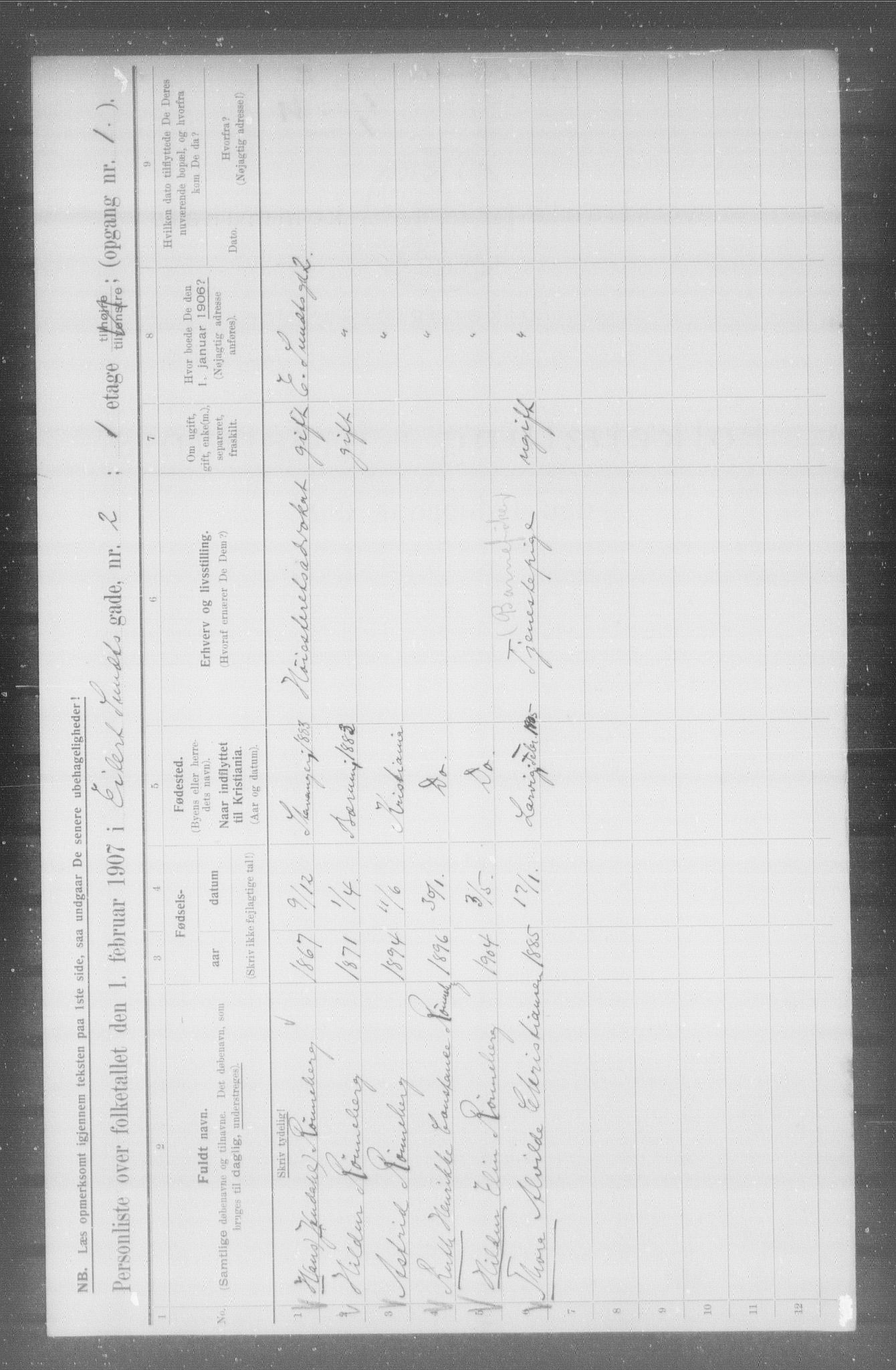 OBA, Kommunal folketelling 1.2.1907 for Kristiania kjøpstad, 1907, s. 9555