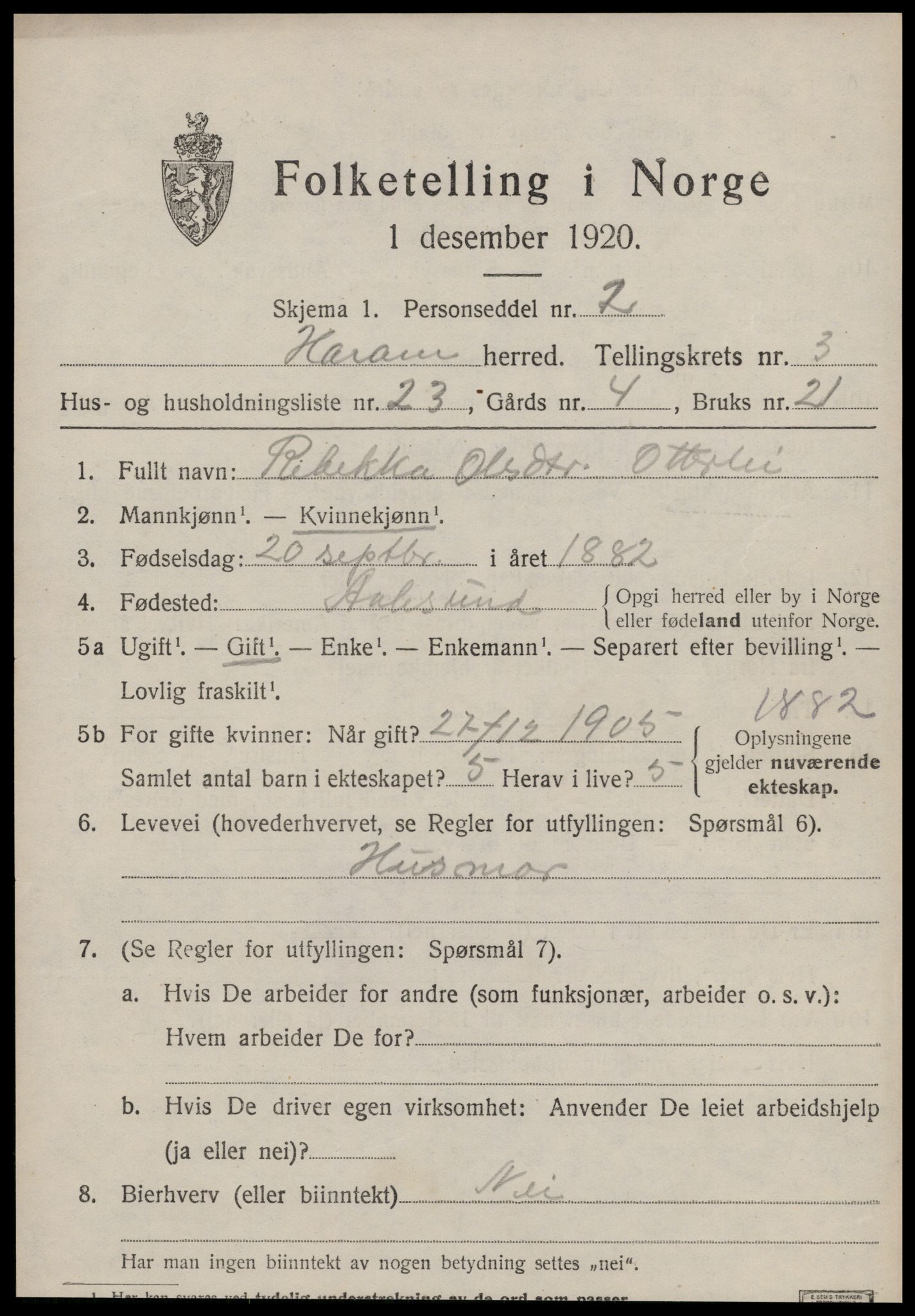 SAT, Folketelling 1920 for 1534 Haram herred, 1920, s. 2203