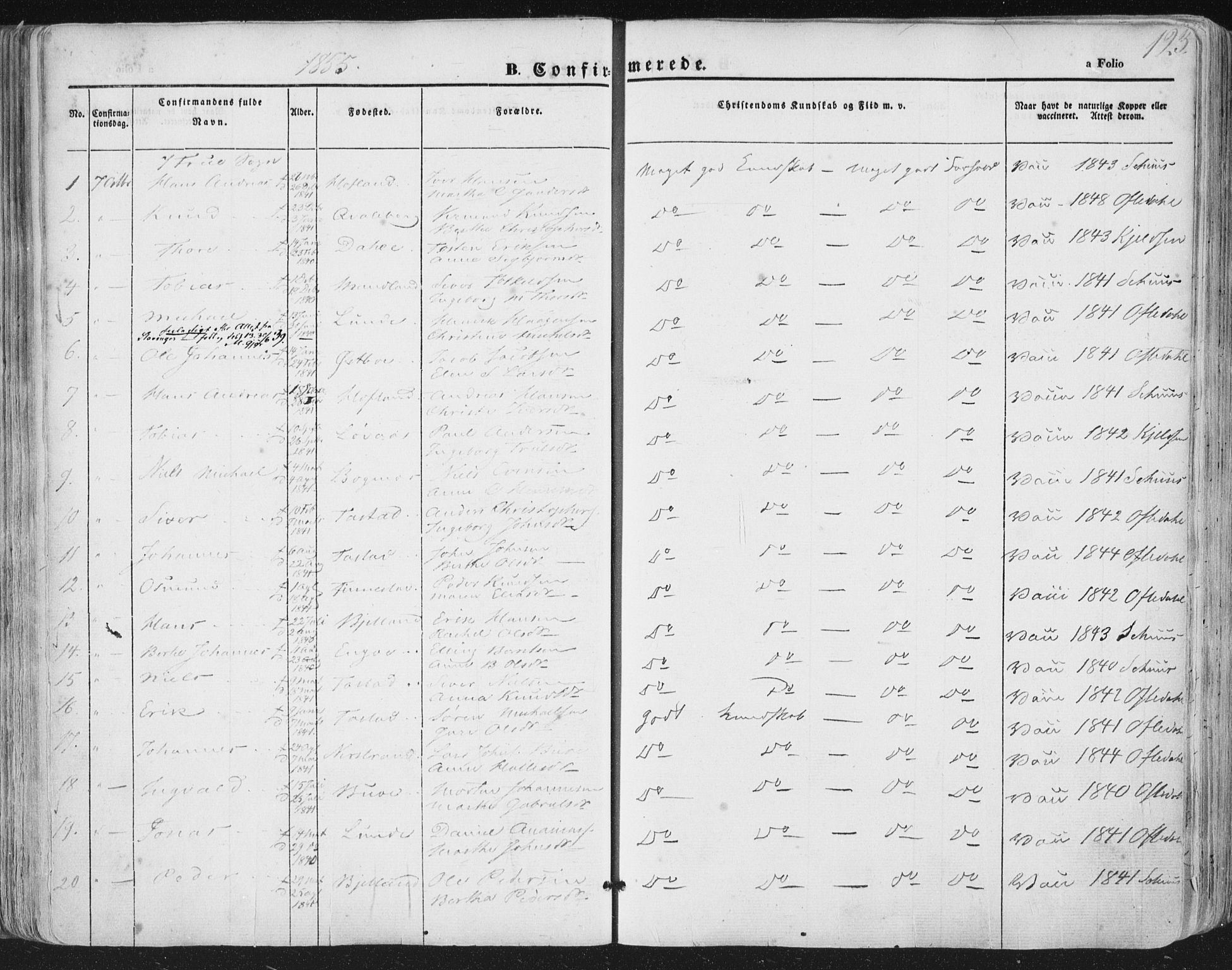 Hetland sokneprestkontor, AV/SAST-A-101826/30/30BA/L0002: Ministerialbok nr. A 2, 1849-1869, s. 123