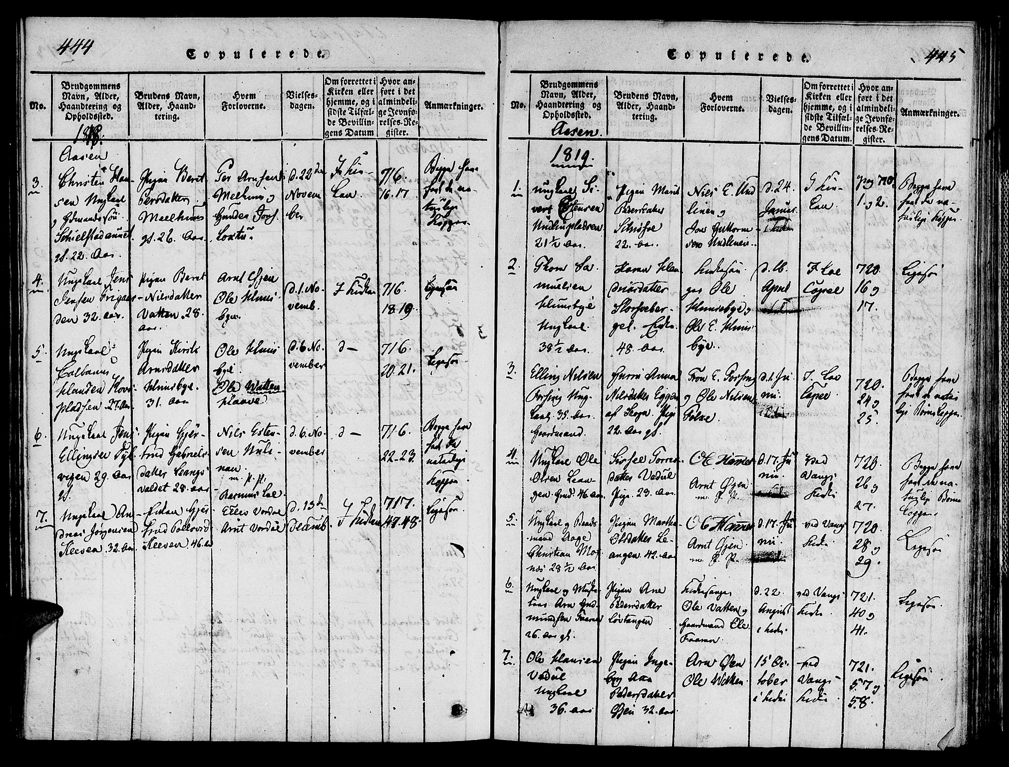 Ministerialprotokoller, klokkerbøker og fødselsregistre - Nord-Trøndelag, SAT/A-1458/713/L0112: Ministerialbok nr. 713A04 /2, 1817-1827, s. 444-445