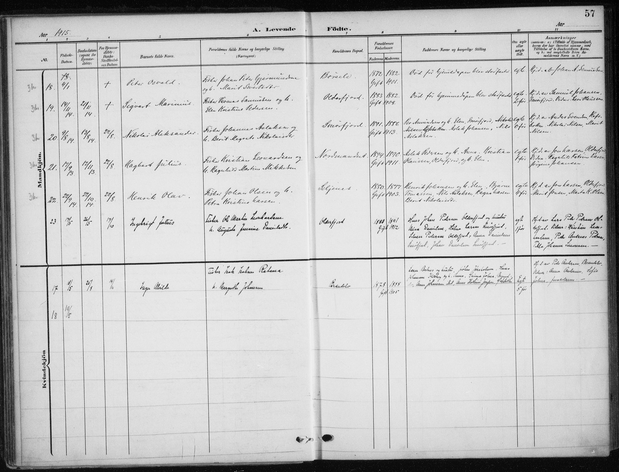 Kistrand/Porsanger sokneprestembete, AV/SATØ-S-1351/H/Ha/L0014.kirke: Ministerialbok nr. 14, 1908-1917, s. 57