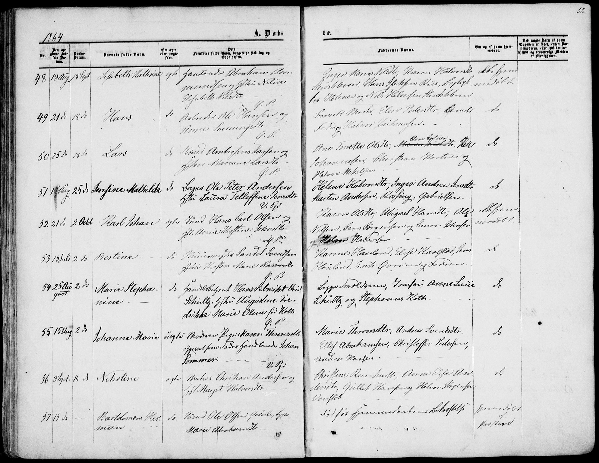 Porsgrunn kirkebøker , AV/SAKO-A-104/F/Fa/L0007: Ministerialbok nr. 7, 1858-1877, s. 52