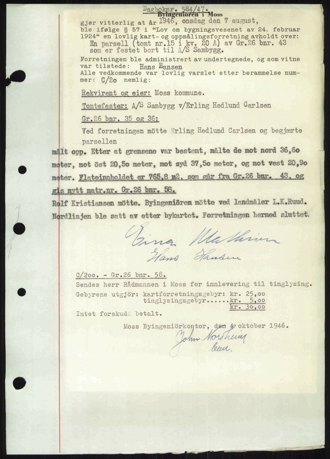Moss sorenskriveri, SAO/A-10168: Pantebok nr. A17, 1947-1947, Dagboknr: 584/1947