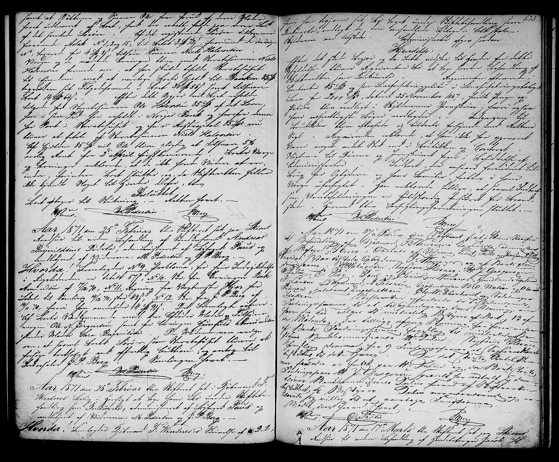 Skien byfogd, AV/SAKO-A-219/H/Hd/L0010: Skifteforhandlingsprotokoll, 1862-1880, s. 522-523