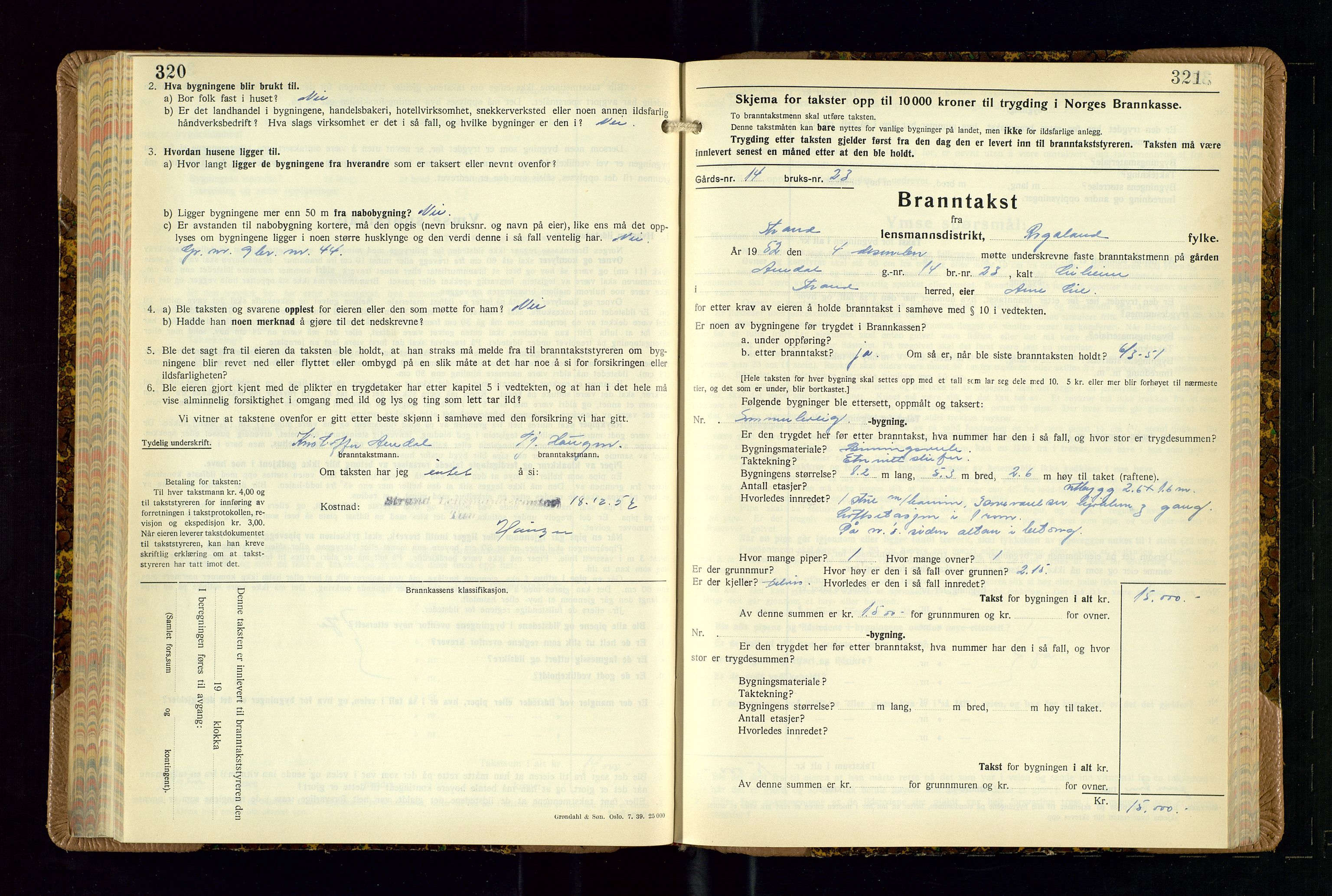 Strand og Forsand lensmannskontor, AV/SAST-A-100451/Gob/L0002: Branntakstprotokoll, 1942-1953, s. 320-321