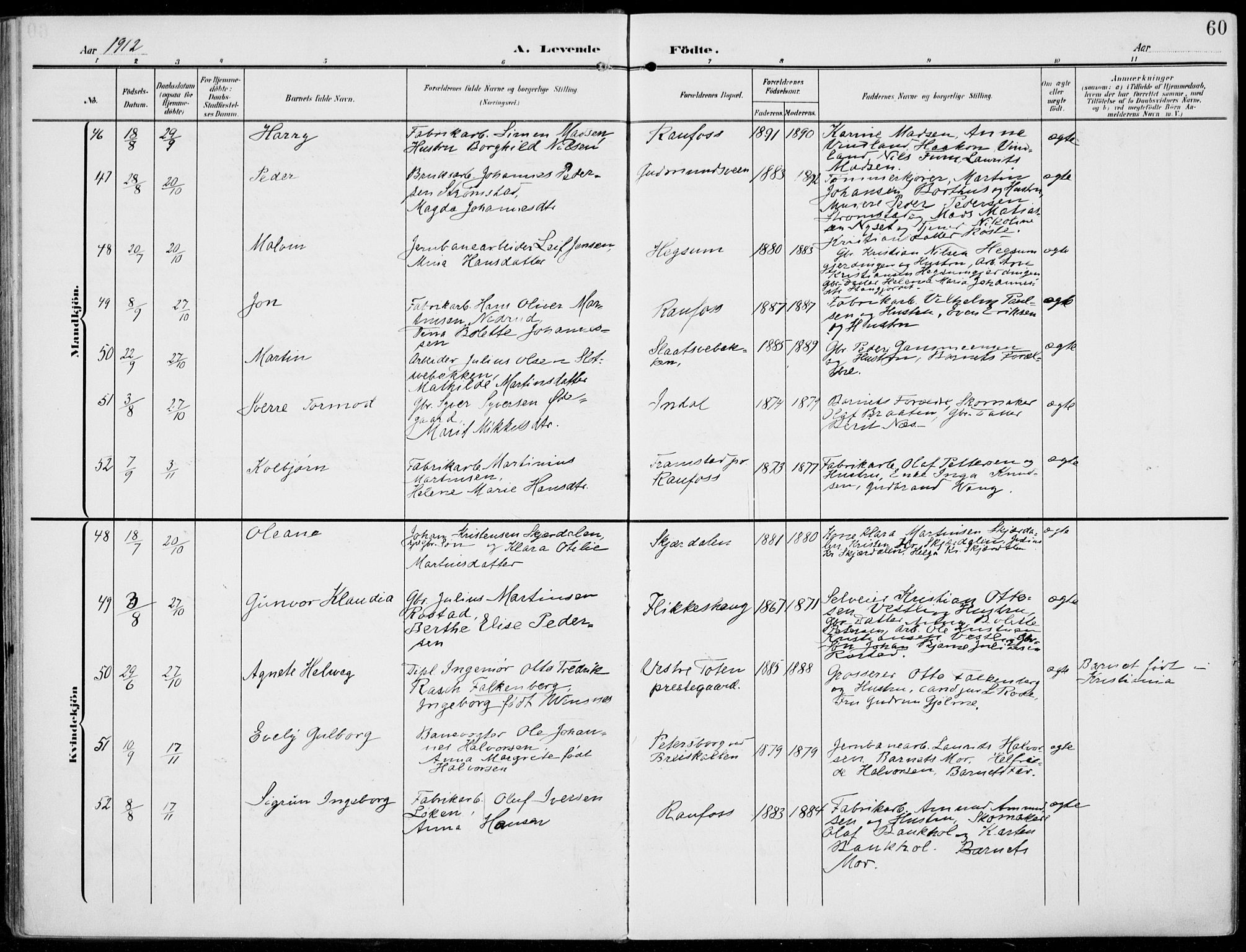 Vestre Toten prestekontor, AV/SAH-PREST-108/H/Ha/Haa/L0014: Ministerialbok nr. 14, 1907-1920, s. 60