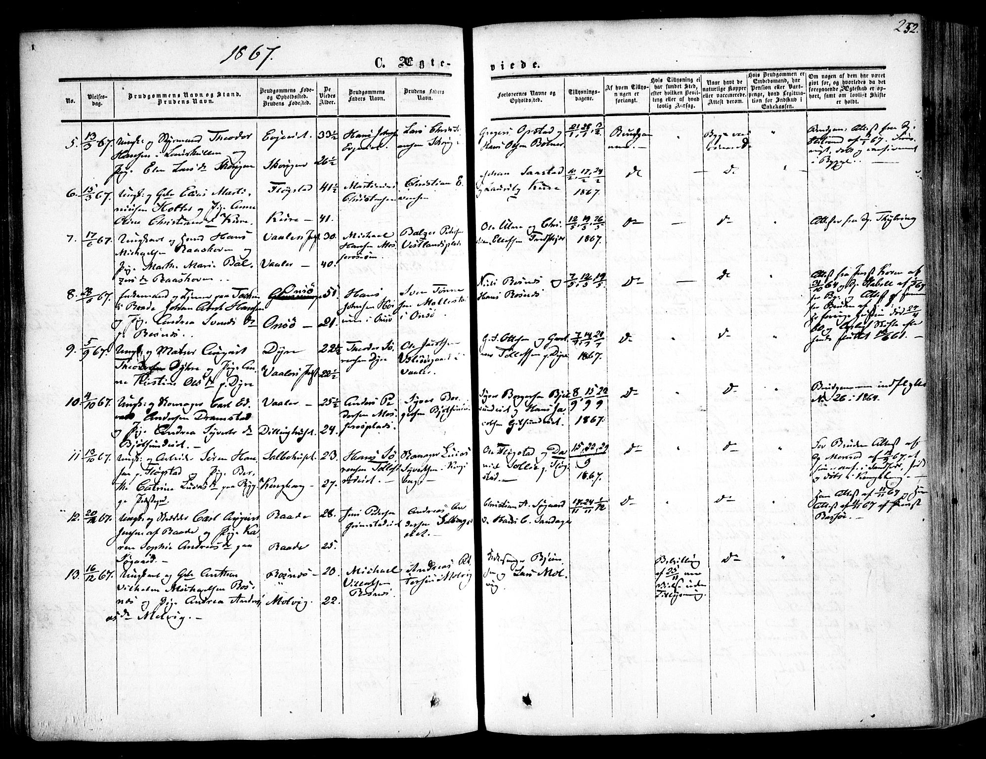 Rygge prestekontor Kirkebøker, AV/SAO-A-10084b/F/Fa/L0005: Ministerialbok nr. 5, 1852-1871, s. 252