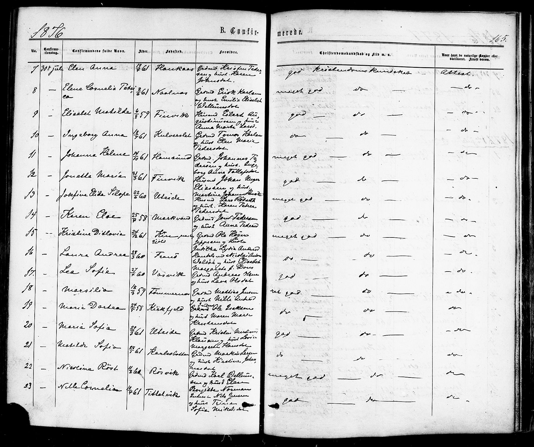 Ministerialprotokoller, klokkerbøker og fødselsregistre - Nordland, AV/SAT-A-1459/859/L0845: Ministerialbok nr. 859A05, 1863-1877, s. 165